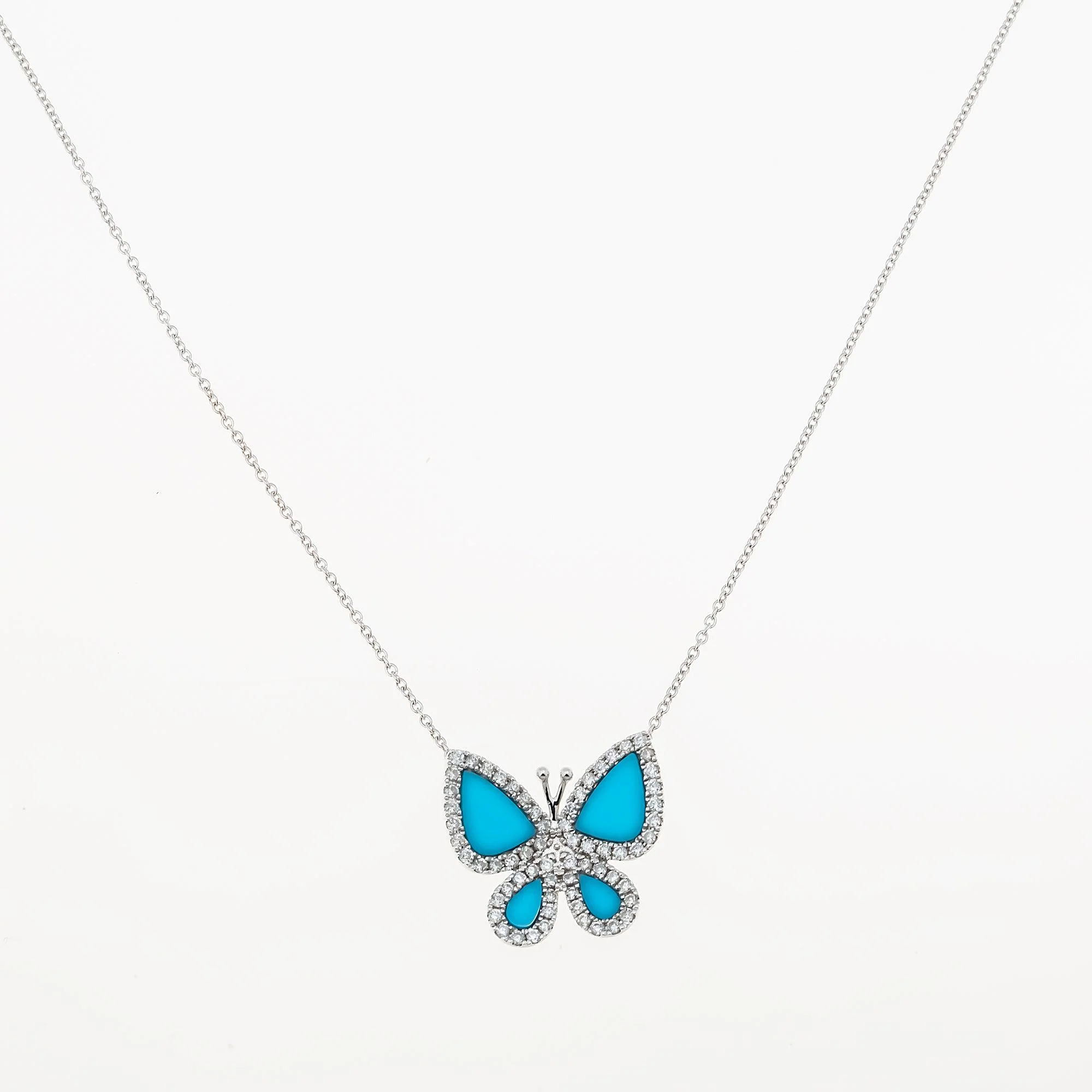 14K GOLD DIAMOND BUTTERFLY WITH TURQUOISE NECKLACE 0.62 CTW