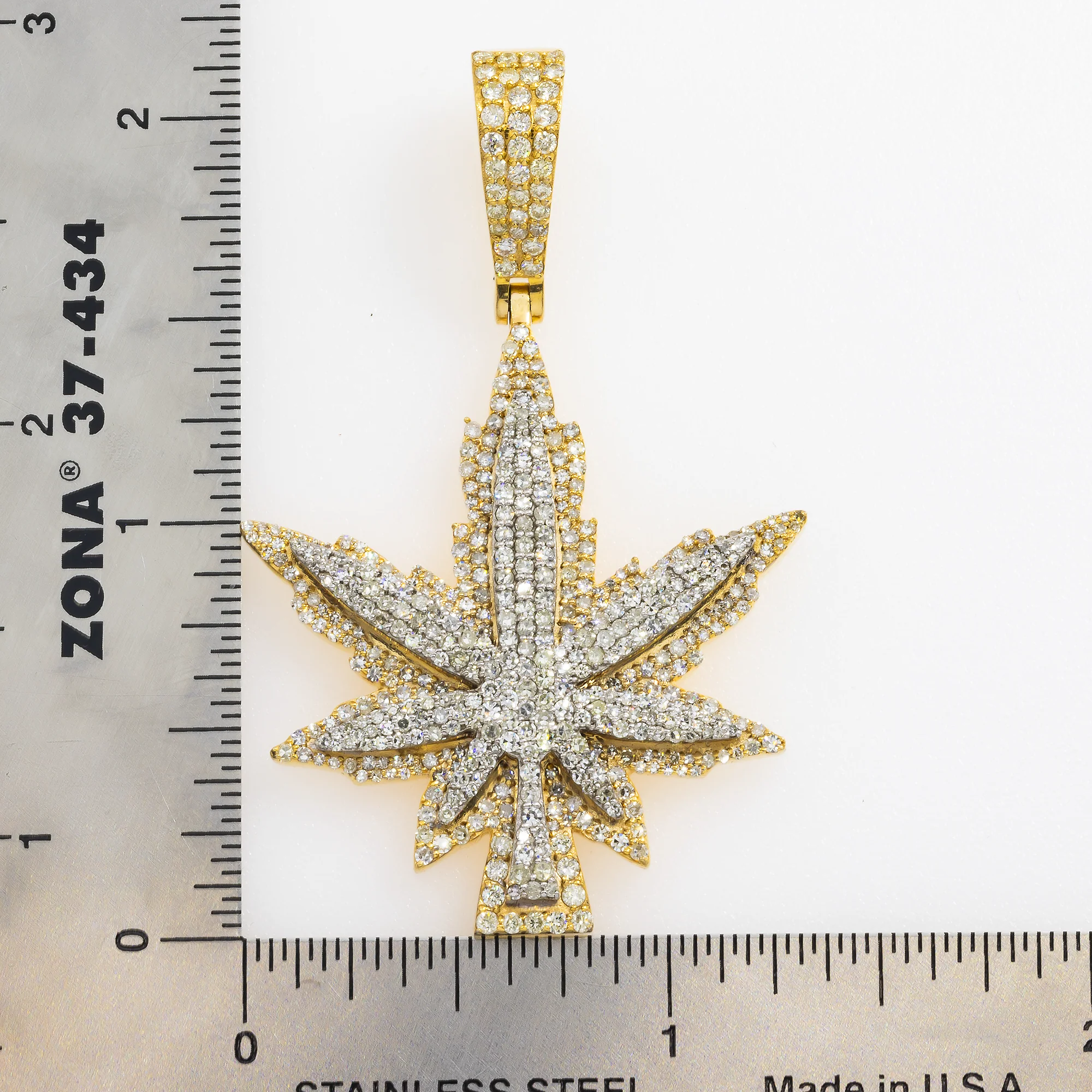 14K GOLD DIAMOND CANNABIS LEAF PENDANT 3.00 CT - Image 3