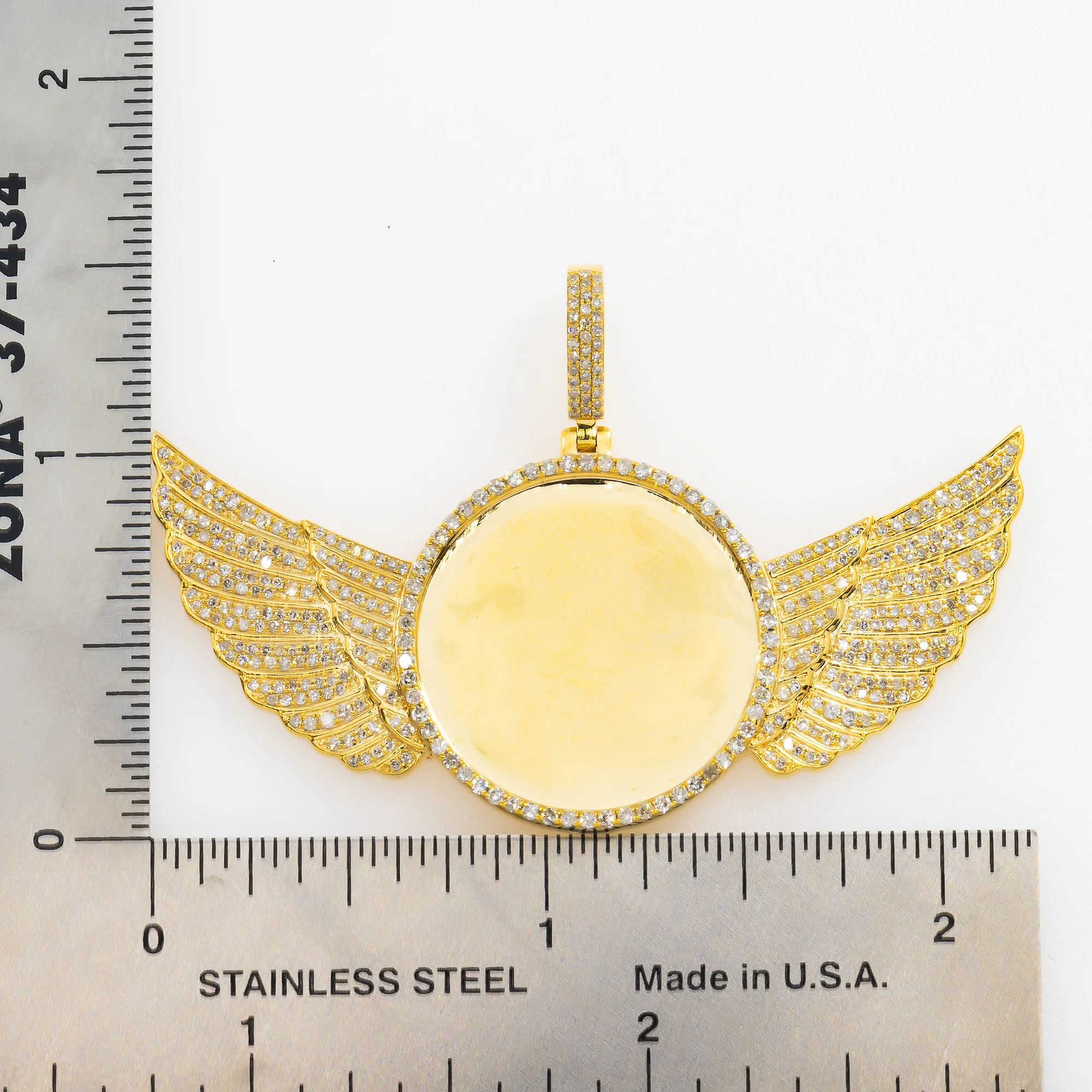 14K GOLD DIAMOND CIRCLE WITH ANGEL WINGS PICTURE PENDANT 1.60 CT - Image 3