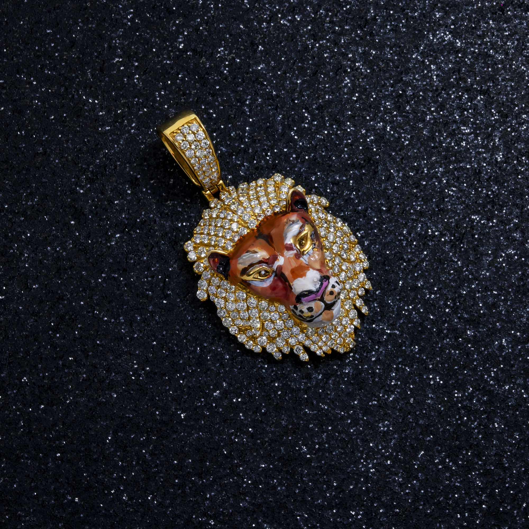 14K GOLD DIAMOND COLORED LION HEAD PENDANT 1.75 CT - Image 3