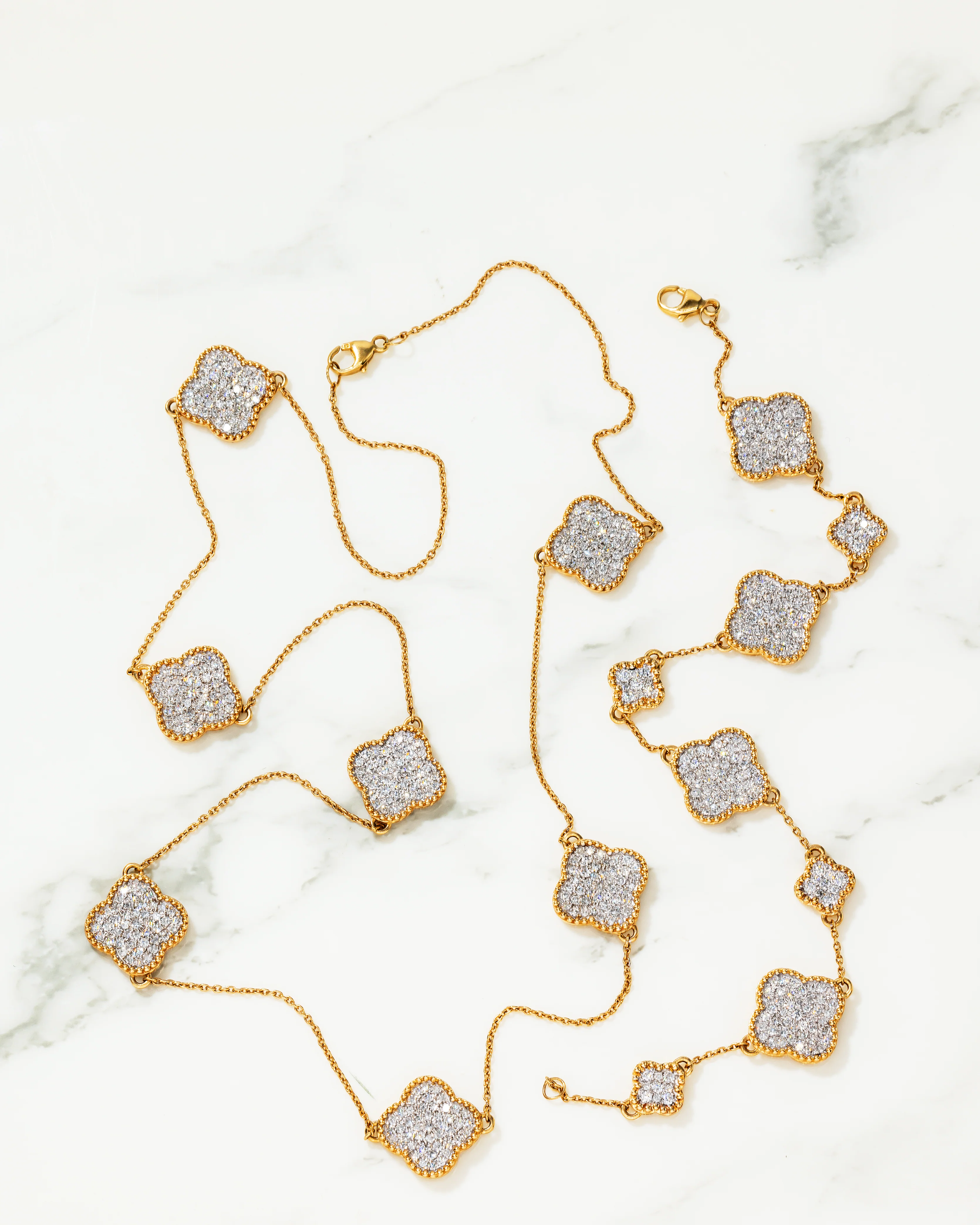 14K Gold Diamond Custom Clover Chain & Bracelet Set - Image 2