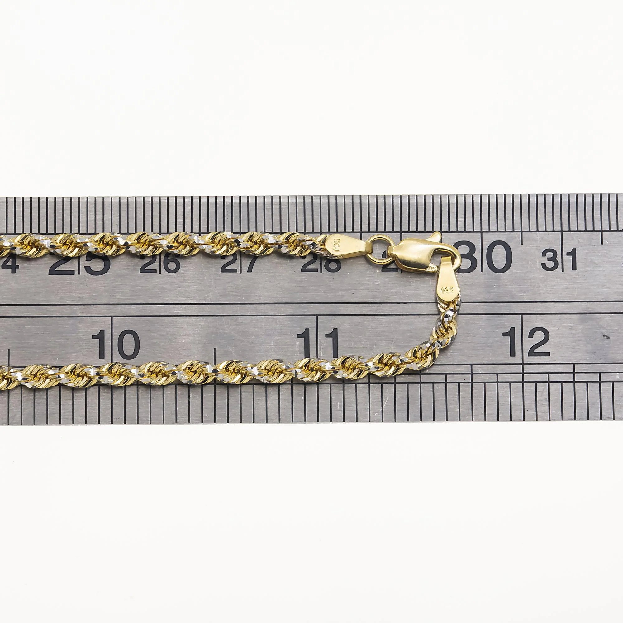 14K GOLD DIAMOND CUT 3MM SOLID ROPE CHAIN - Image 6