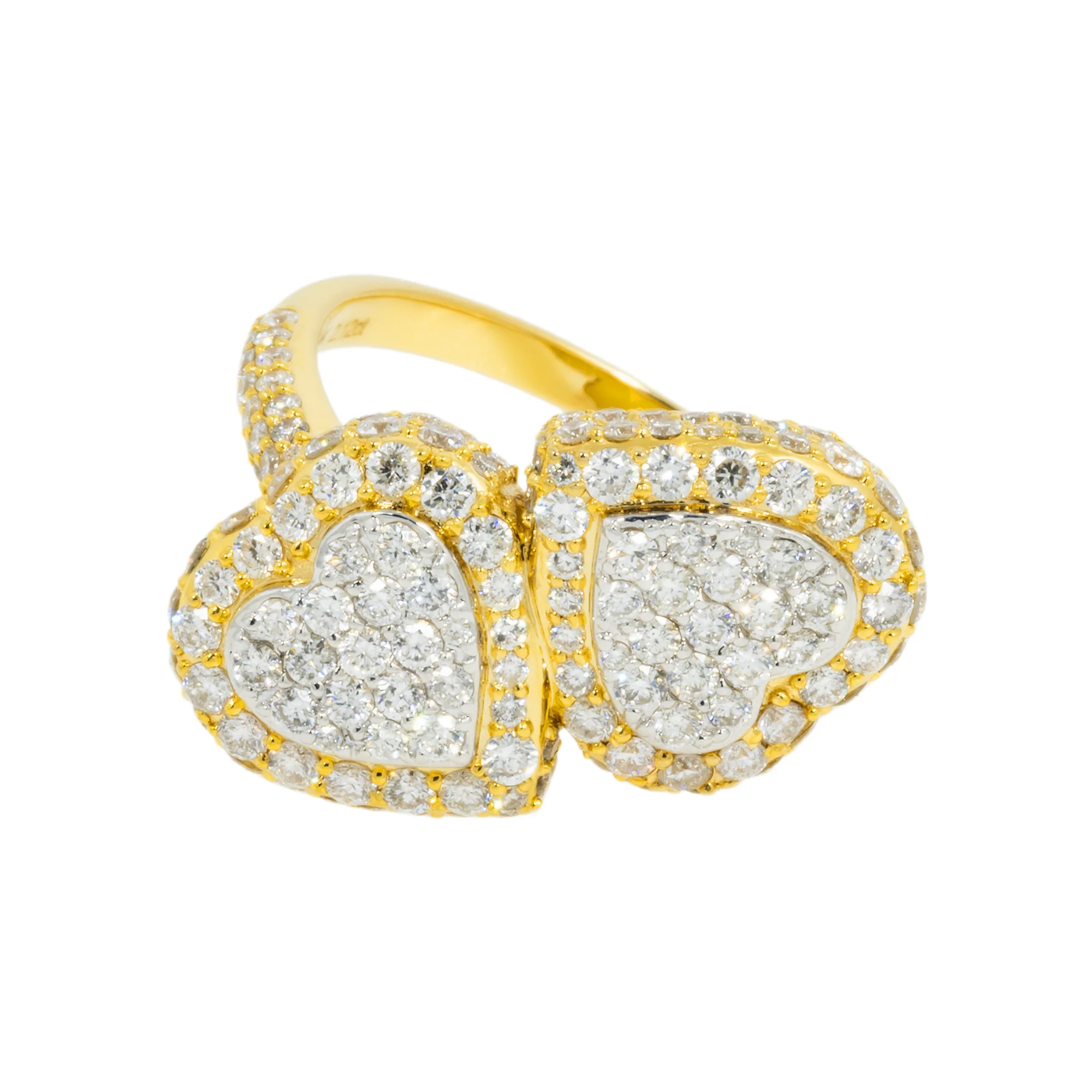 14K GOLD DIAMOND DOUBLE HEART RING 2.09 CT - Image 5