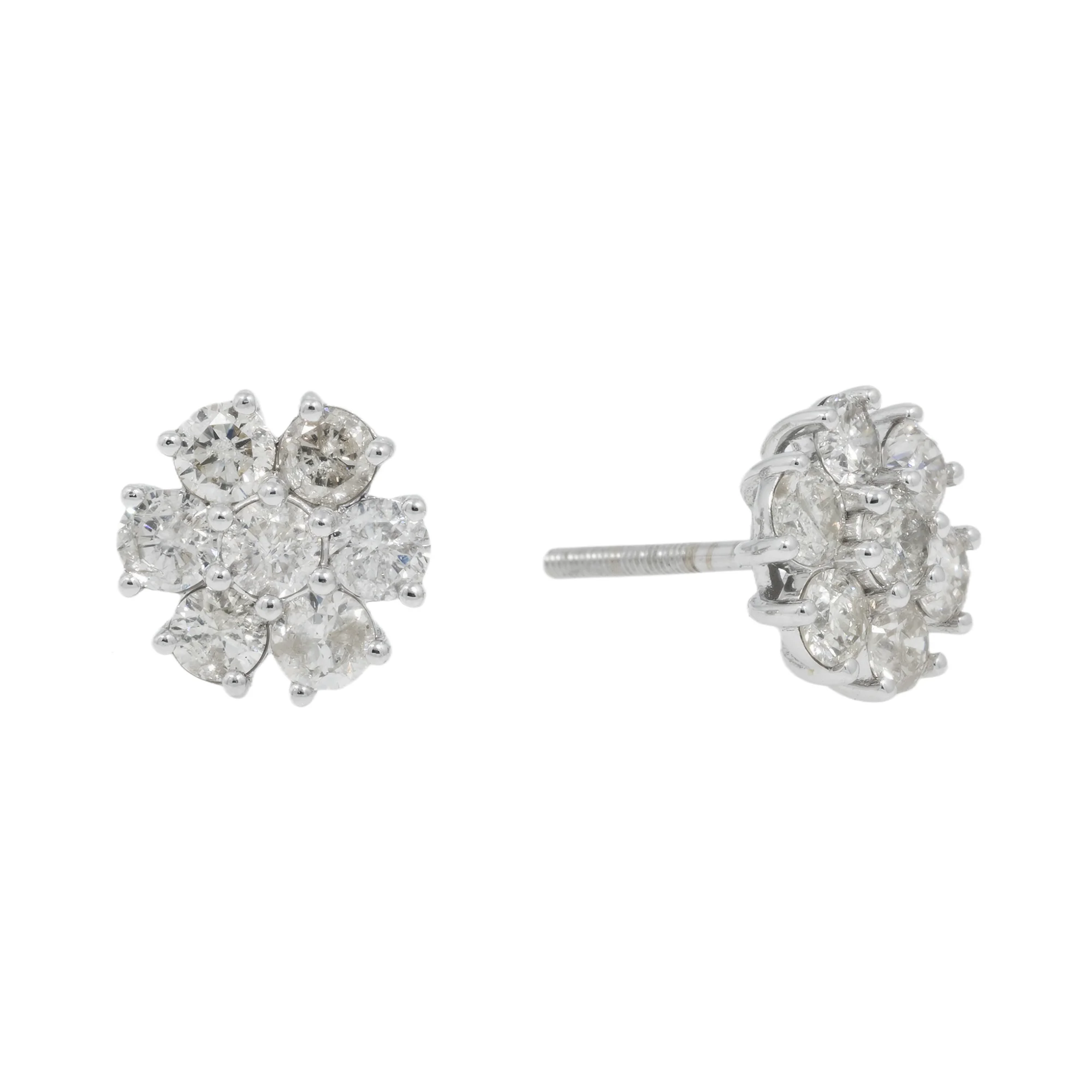 14K GOLD DIAMOND FLOWER SHAPE EARRINGS 1.74 CTW - Image 3