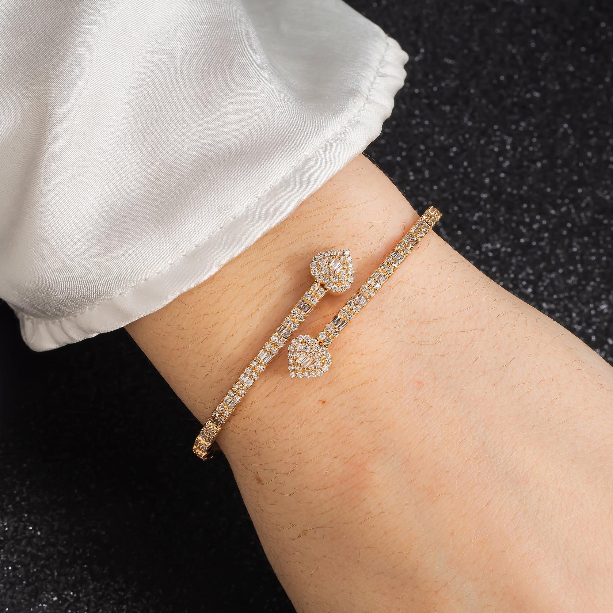 14K GOLD HEART BANGLE BRACELET 2.46 CT DIAMONDS - Image 6
