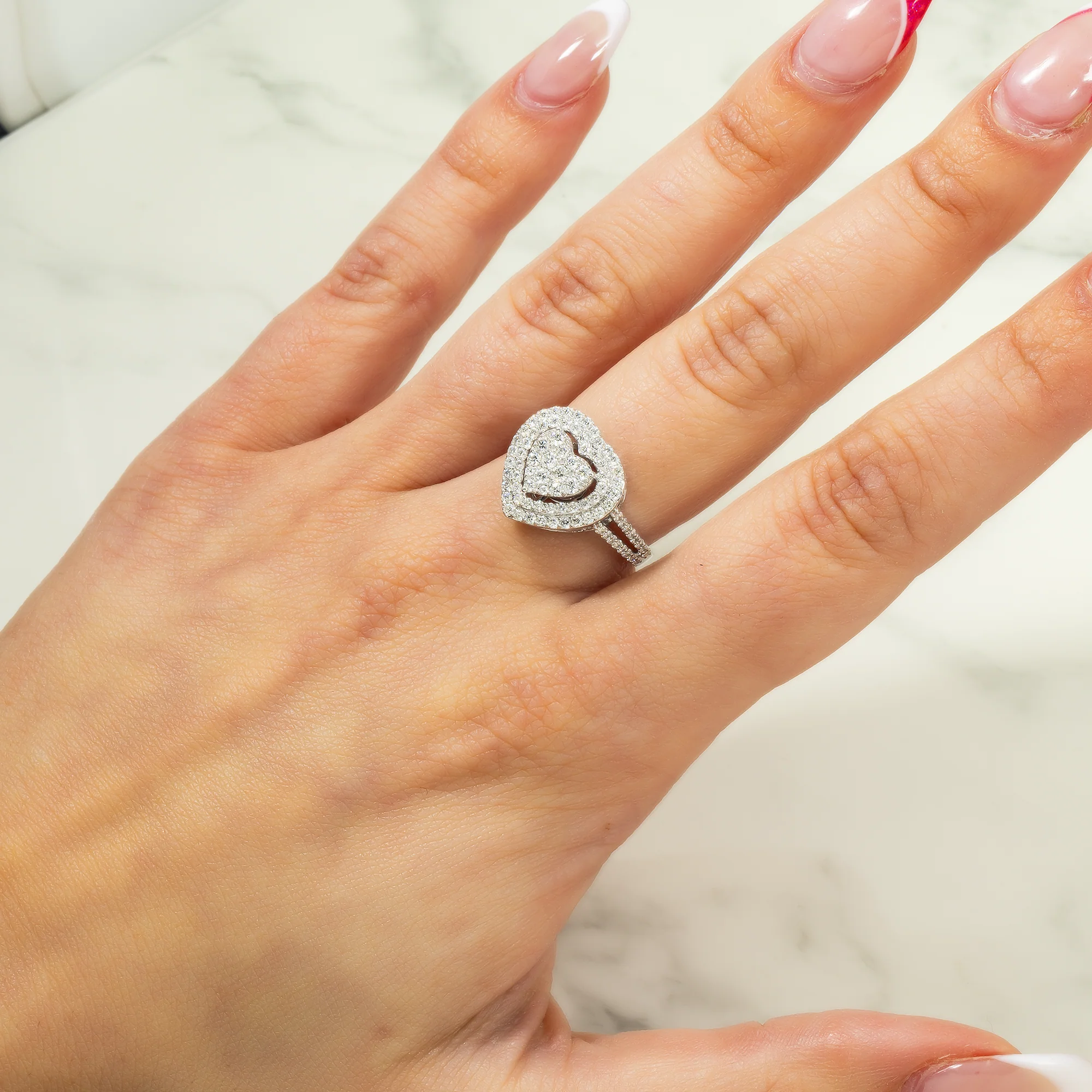 14K GOLD DIAMOND HEART RING 0.97 CT - Image 2