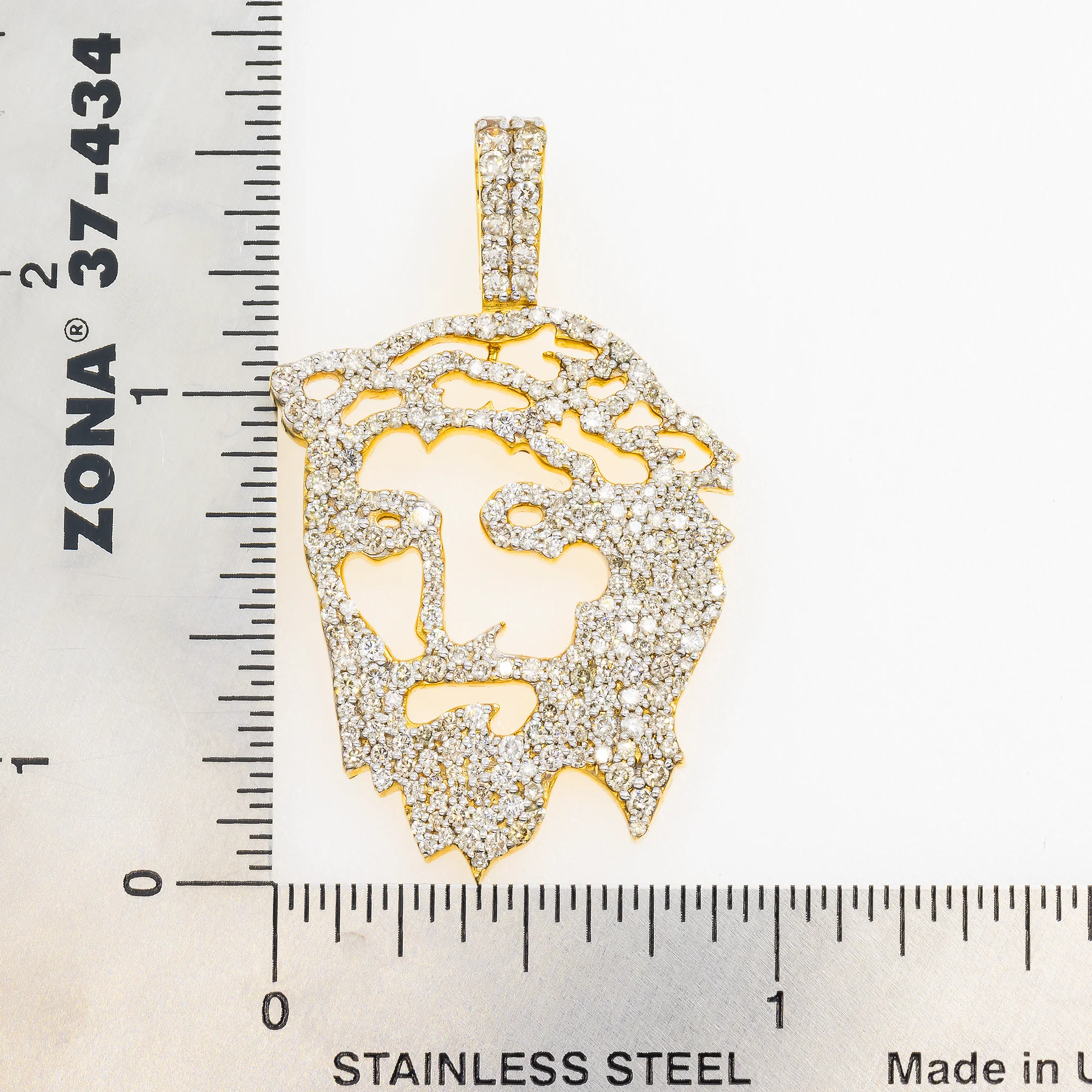 14K GOLD DIAMOND JESUS HEAD PENDANT 1.90 CT - Image 3
