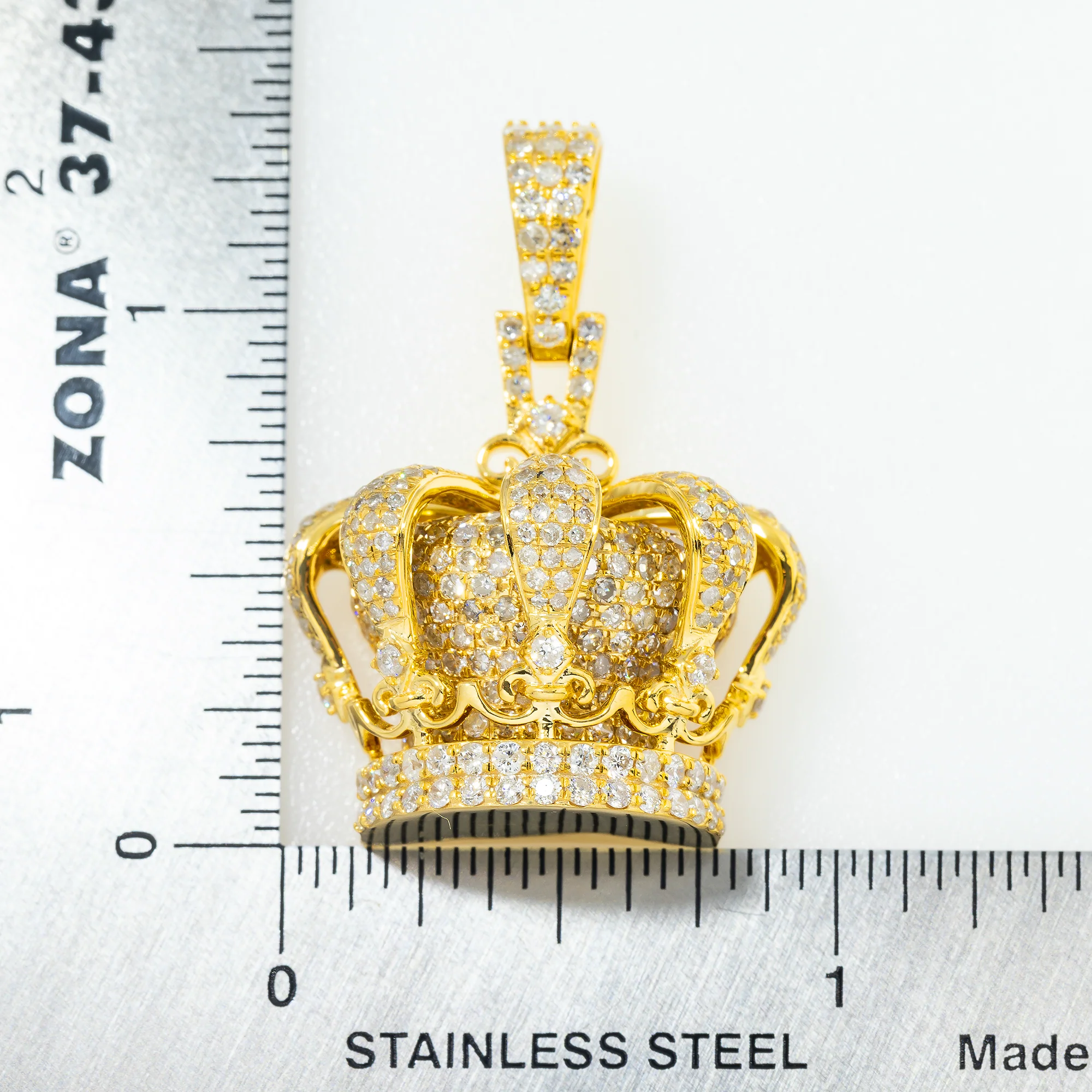 14K GOLD DIAMOND KING CROWN PENDANT 3.78 CT - Image 3
