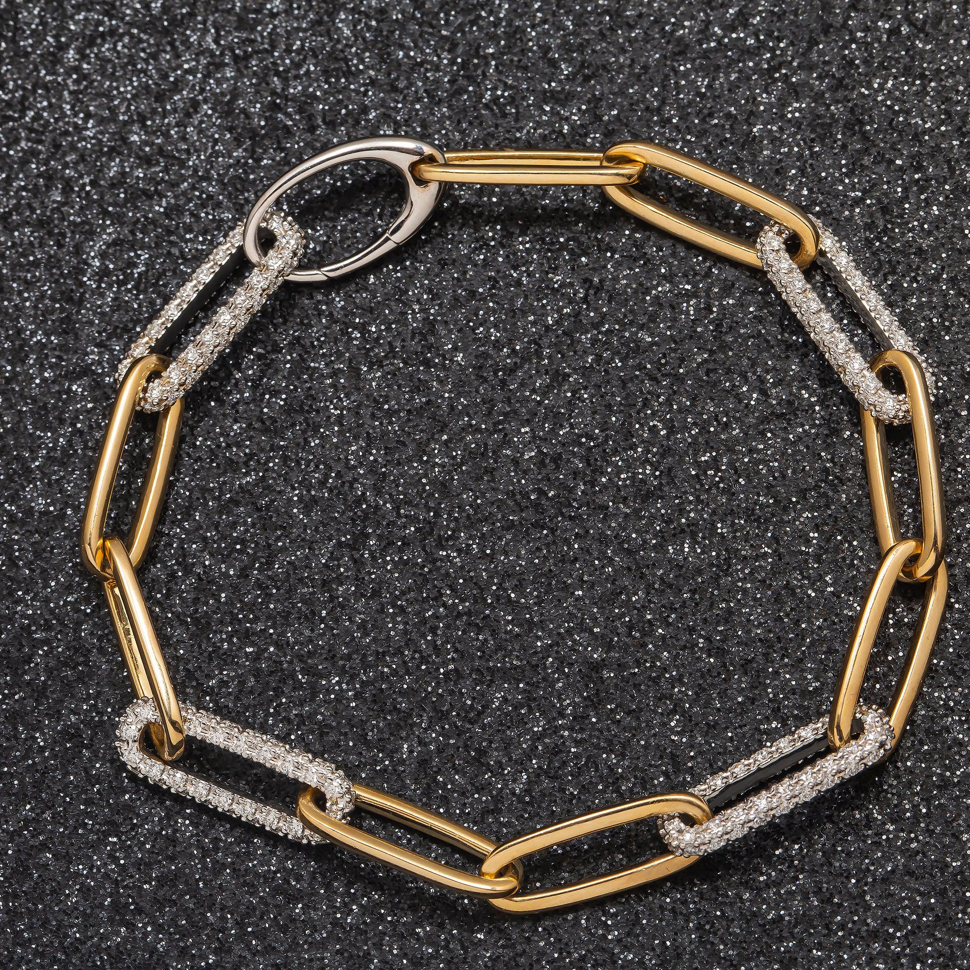 14K GOLD PAPER CLIP CHAIN BRACELET 2.01 CT DIAMONDS - Image 2