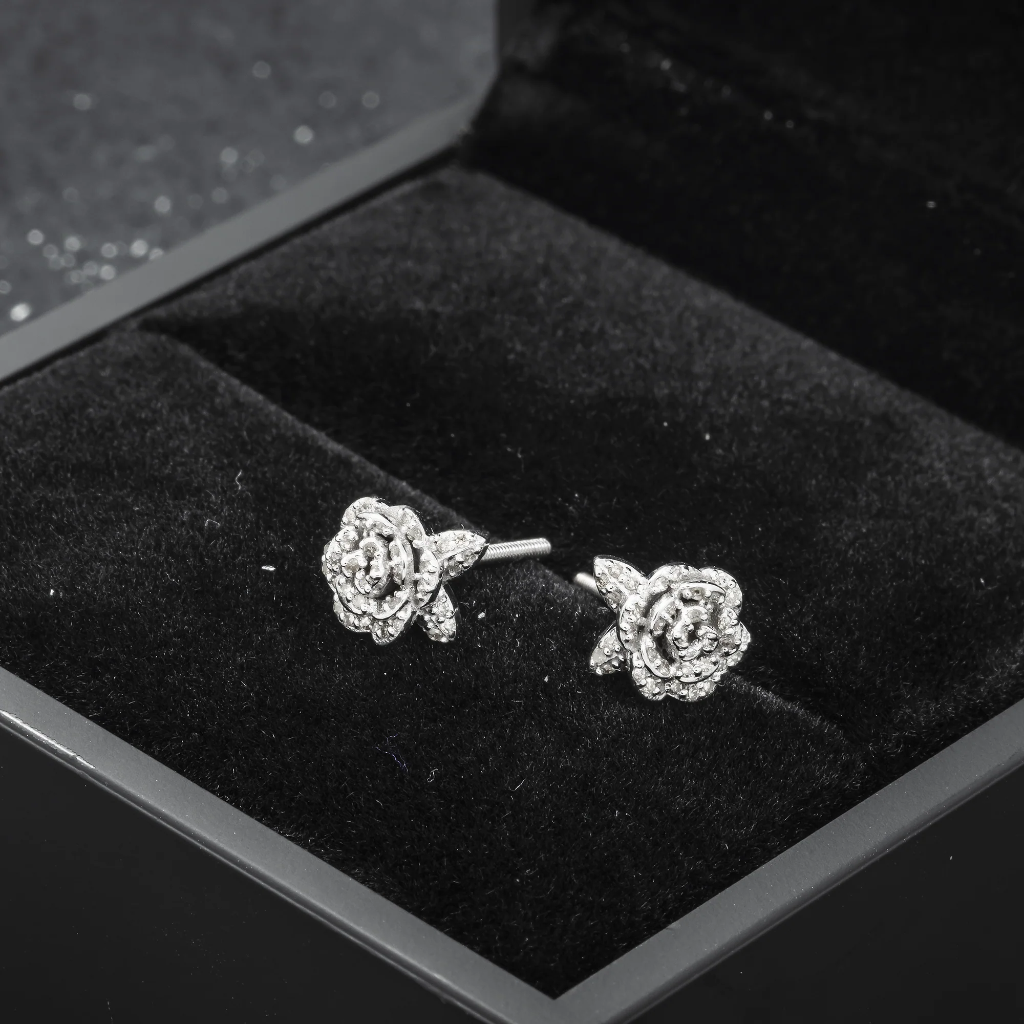 14K GOLD DIAMOND ROSE EARRINGS 0.48 CTW - Image 2
