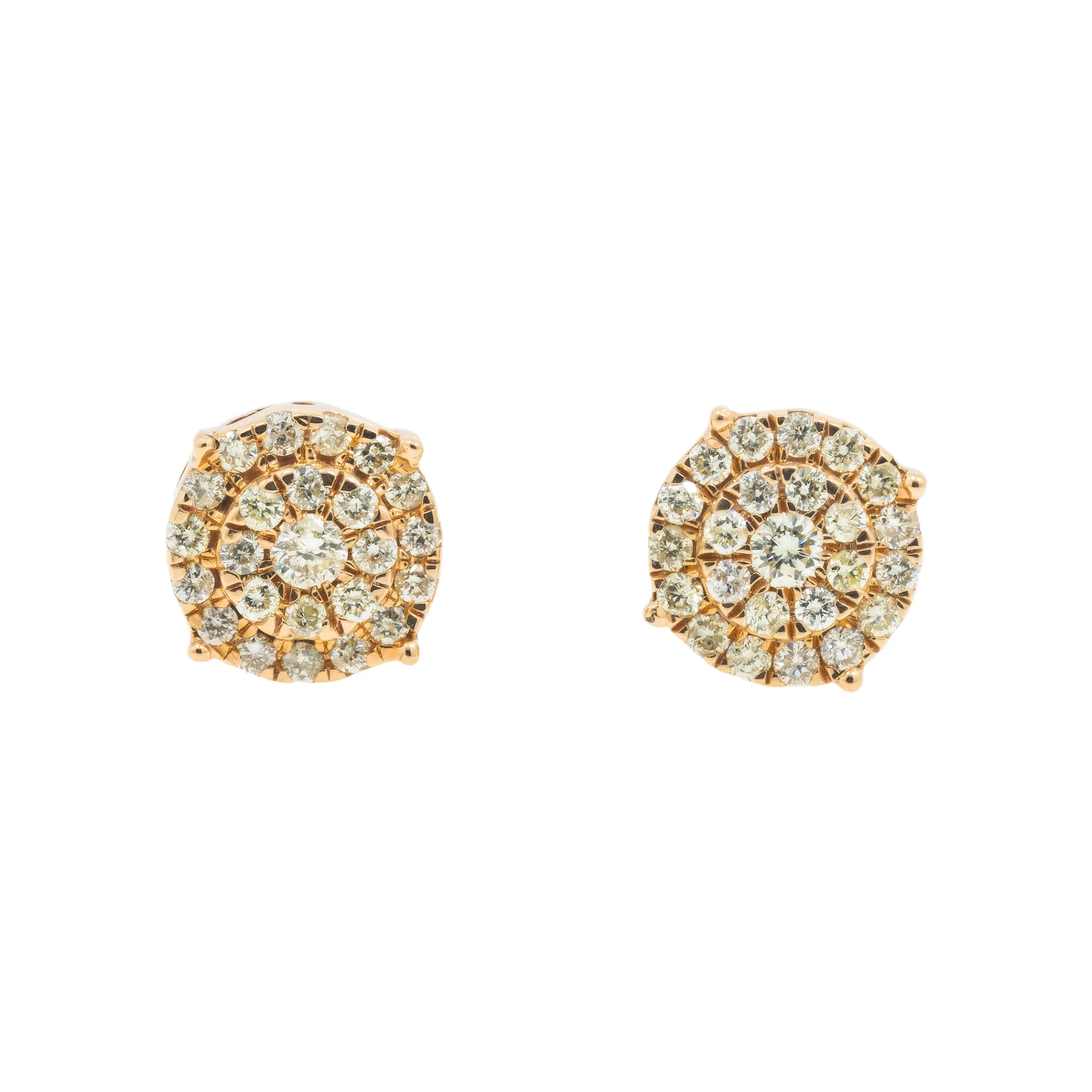 14K GOLD DIAMOND ROUND CLUSTER EARRINGS 1.20 CTW