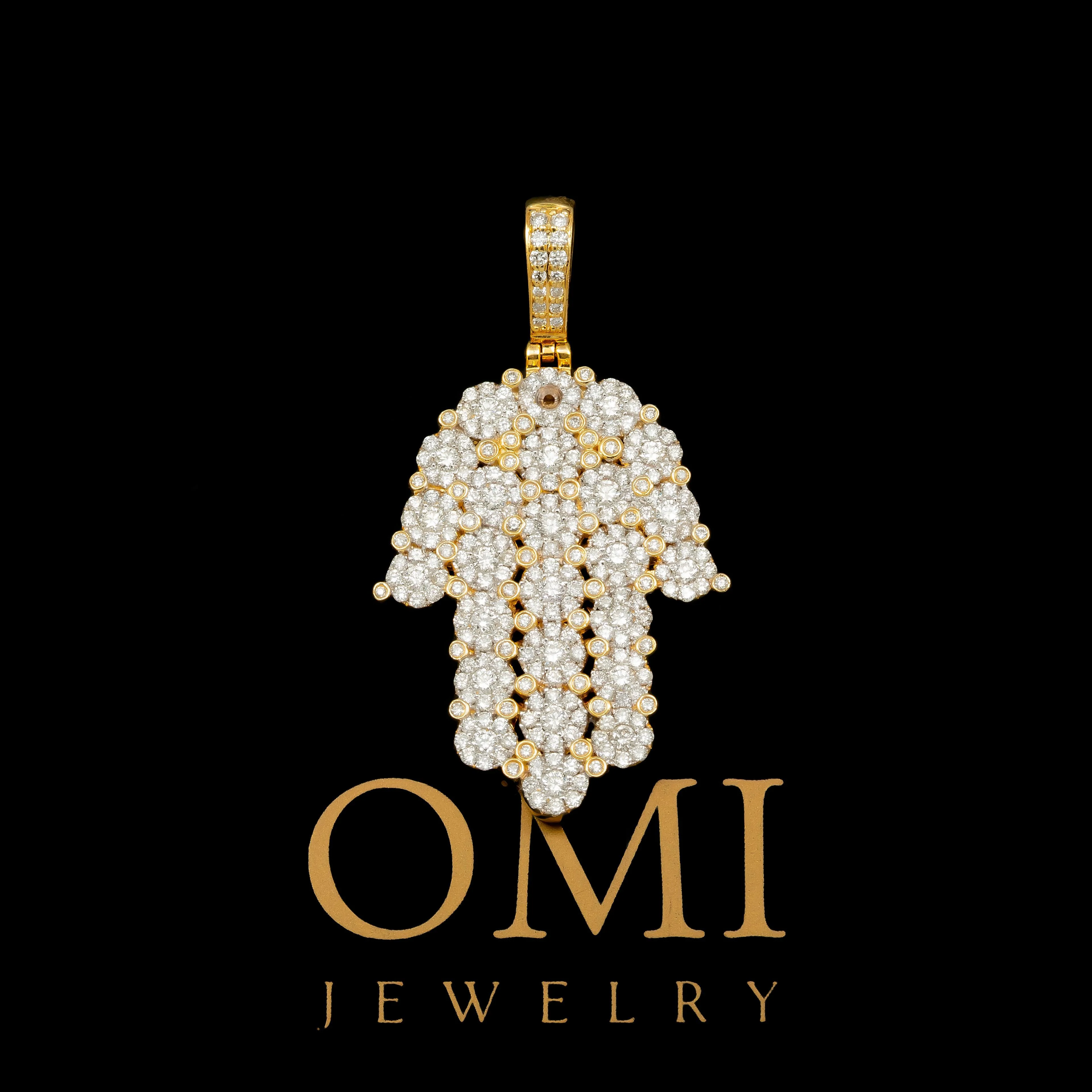 14K GOLD DIAMOND ROUND CLUSTER HAMSA PENDANT 2.10 CT - Image 2