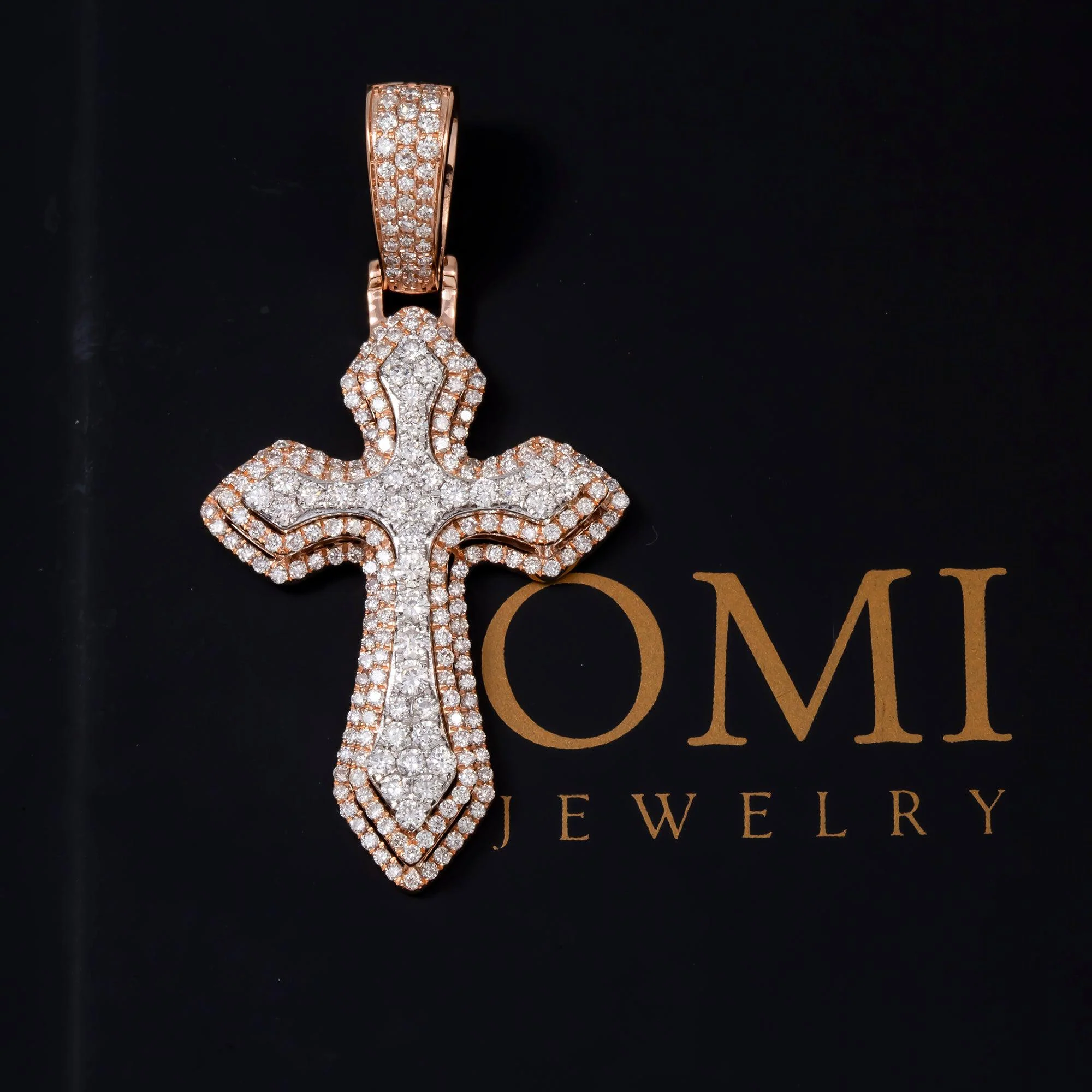 14K GOLD DIAMOND TWO TONE 3D POINTED CROSS PENDANT 2.10 CT - Image 2