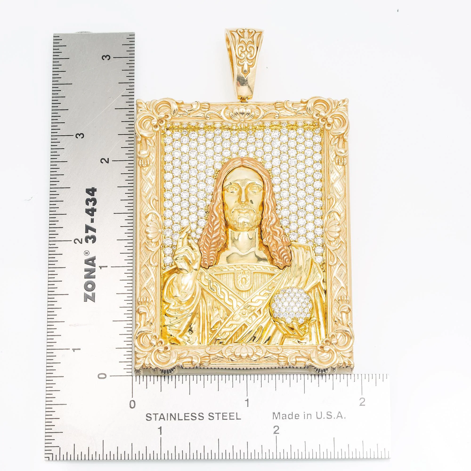 14K GOLD DIAMOND CUSTOM TWO TONE JESUS FRAME PENDANT 6.50 CT - Image 3