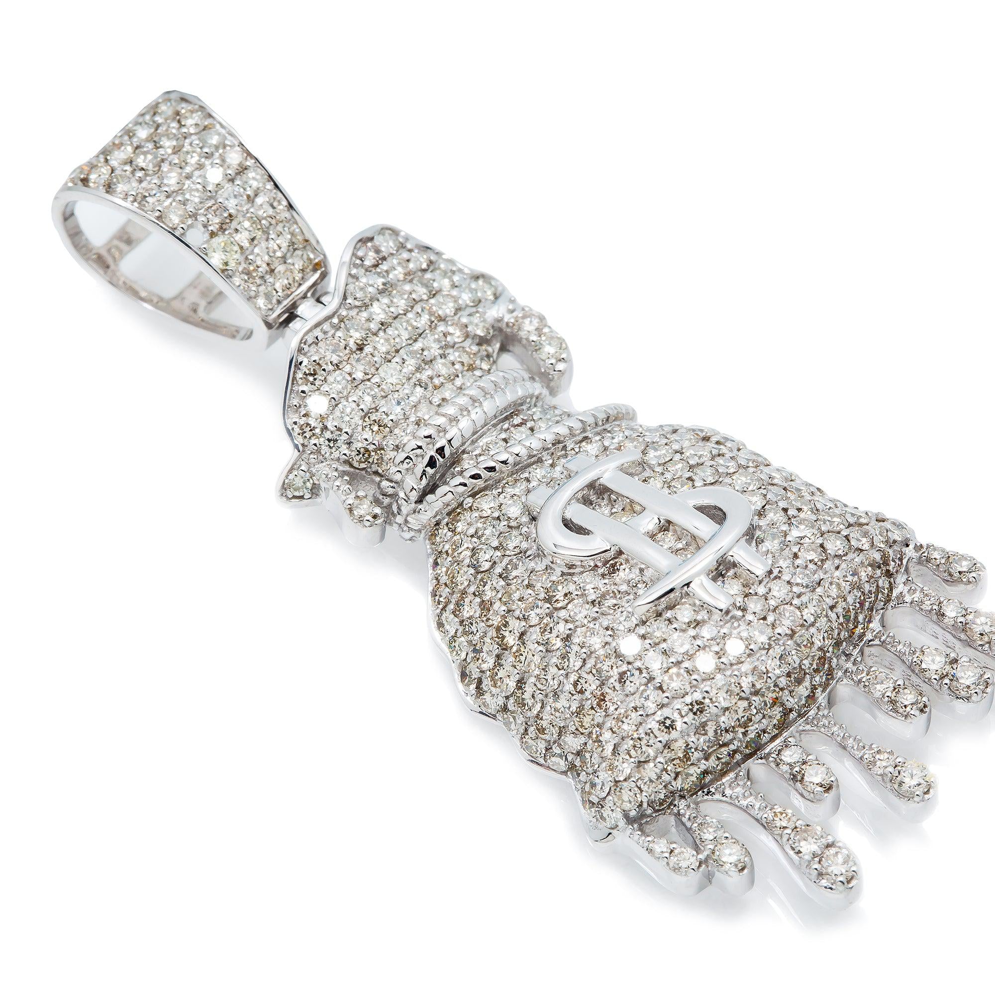 14K GOLD DIAMOND DRIPPING MONEY BAG PENDANT 3.75 CT - Image 2