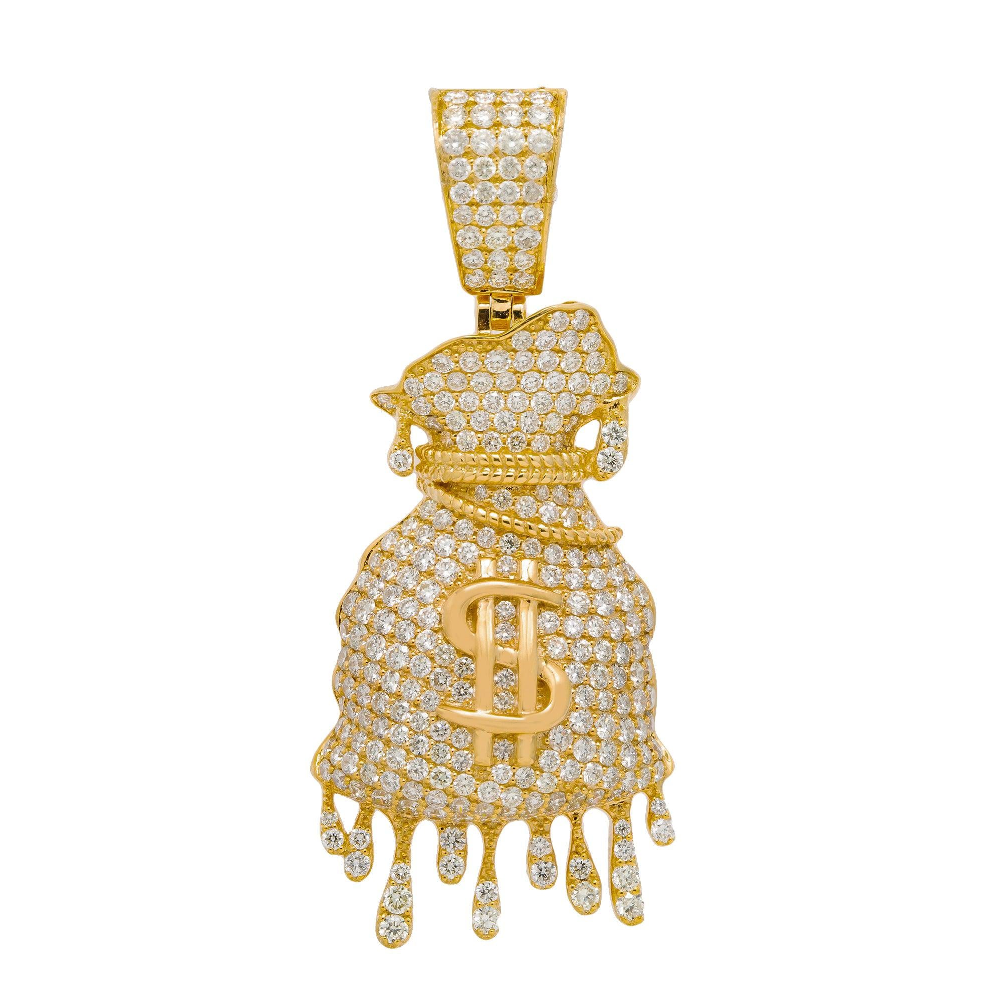14K GOLD DIAMOND DRIPPING MONEY BAG PENDANT 3.75 CT - Image 5