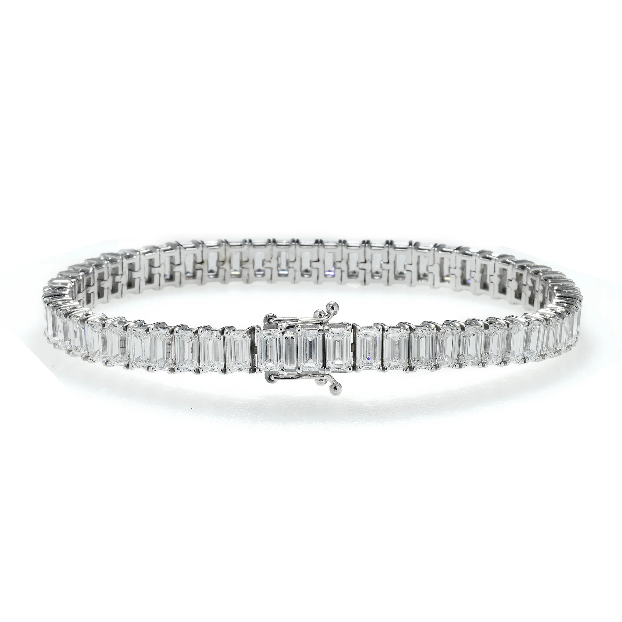 14K GOLD EMERALD CUT LAB DIAMOND TENNIS BRACELET 16.84 CT - Image 3