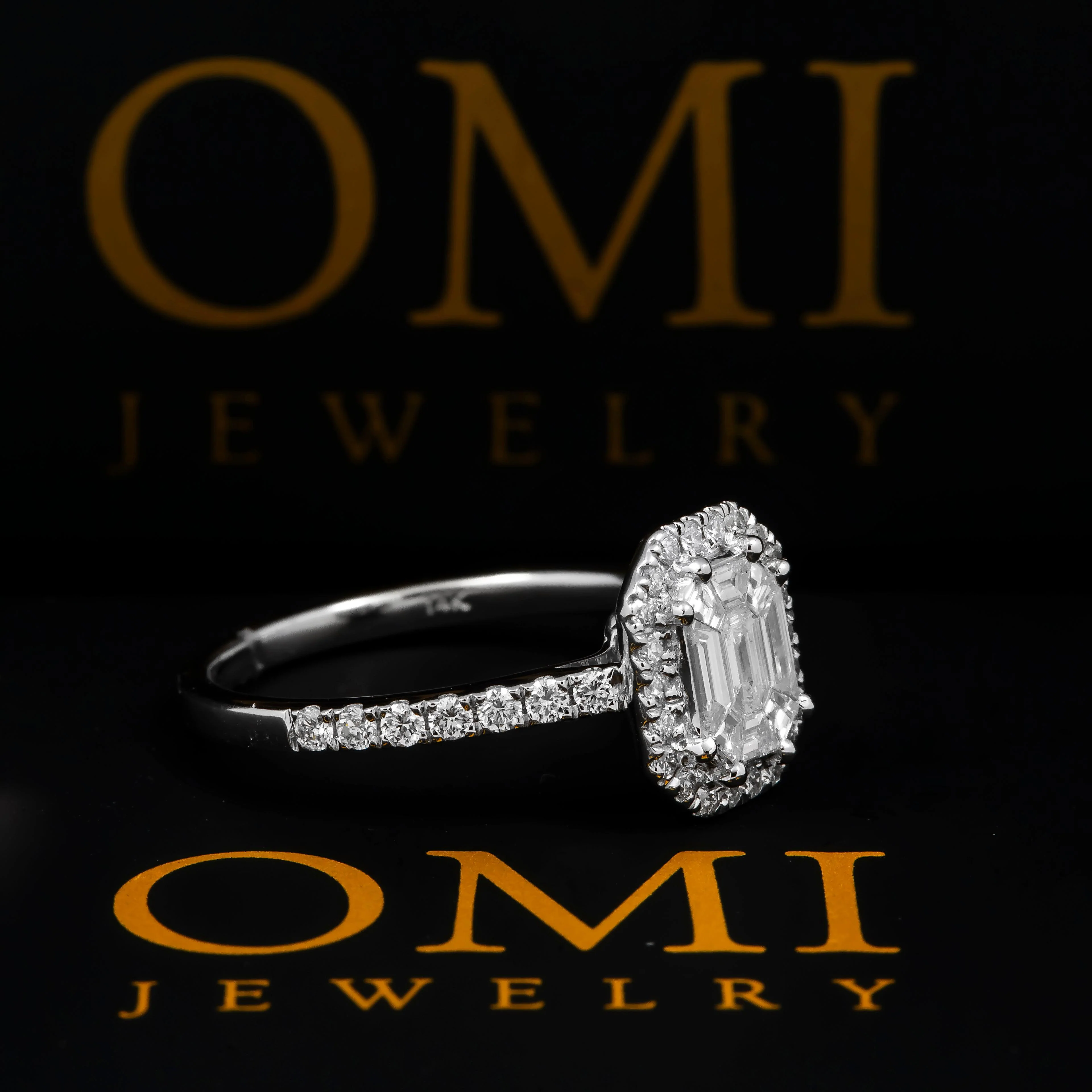 14K GOLD EMERALD DIAMOND CLUSTER ENGAGEMENT RING 1.35 CT - Image 3