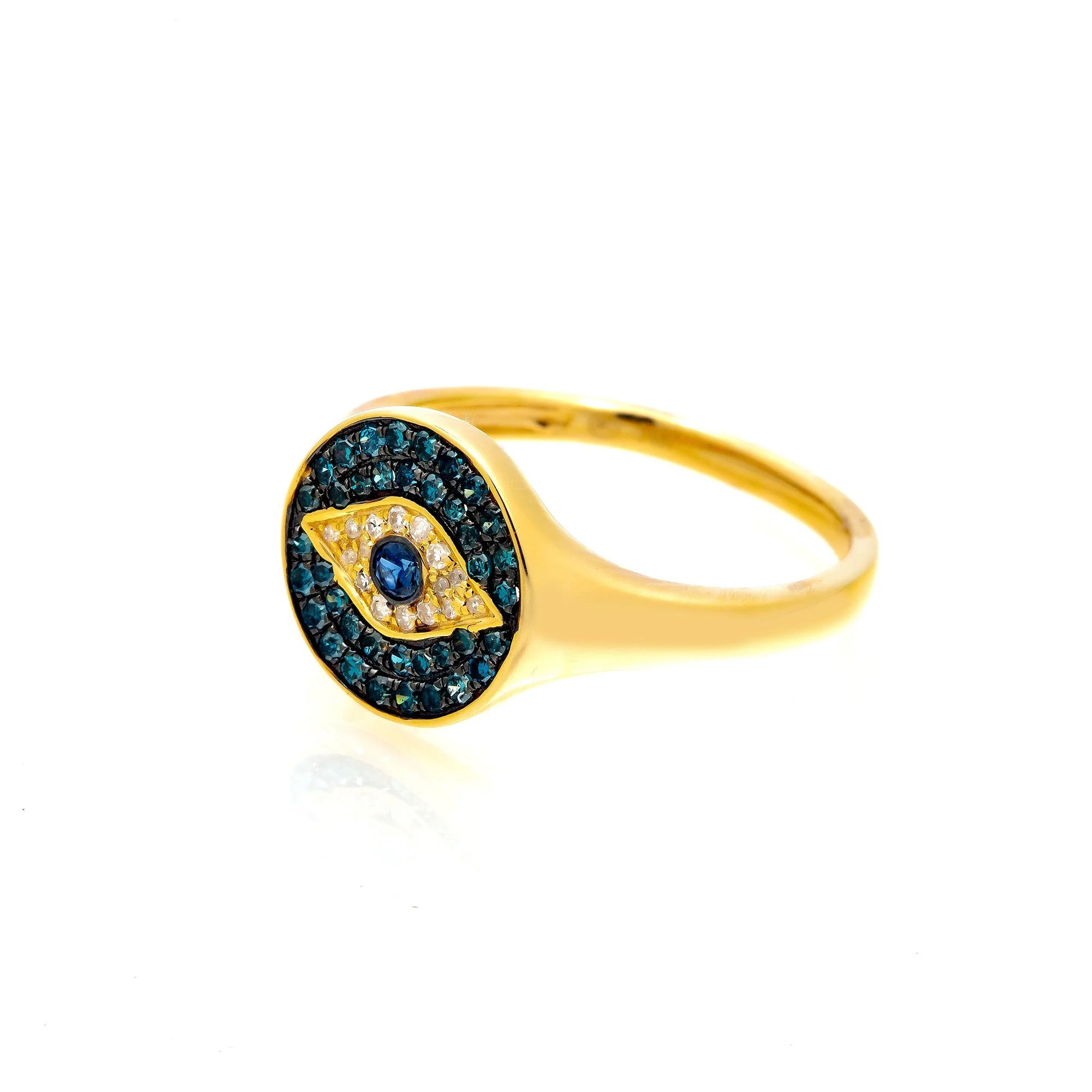 14K GOLD DIAMOND EVIL EYE RING WITH BLUE SAPPHIRE 0.30 CT - Image 2