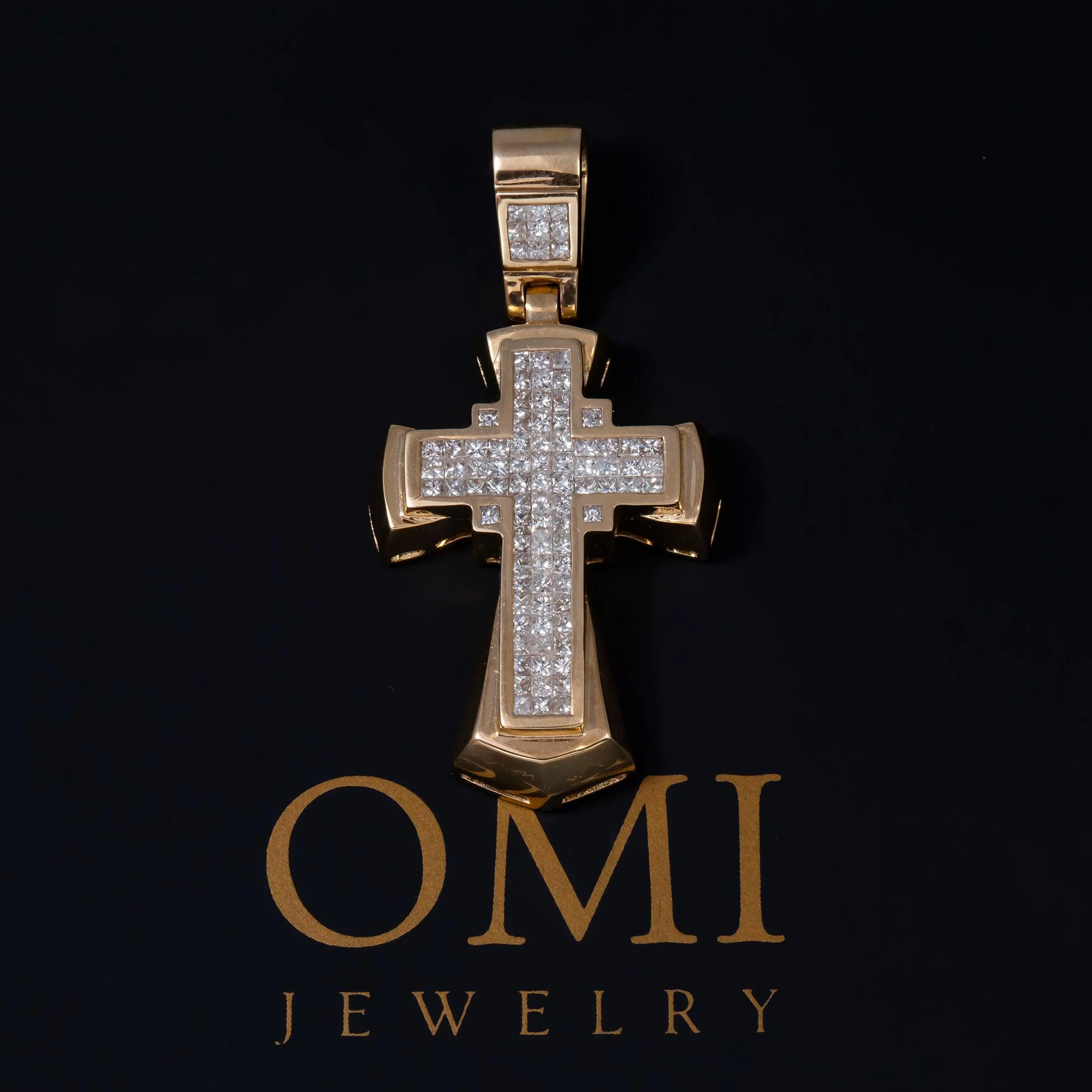 14K GOLD INVISIBLE PRINCESS DIAMOND CROSS PENDANT 1.35 CT - Image 2