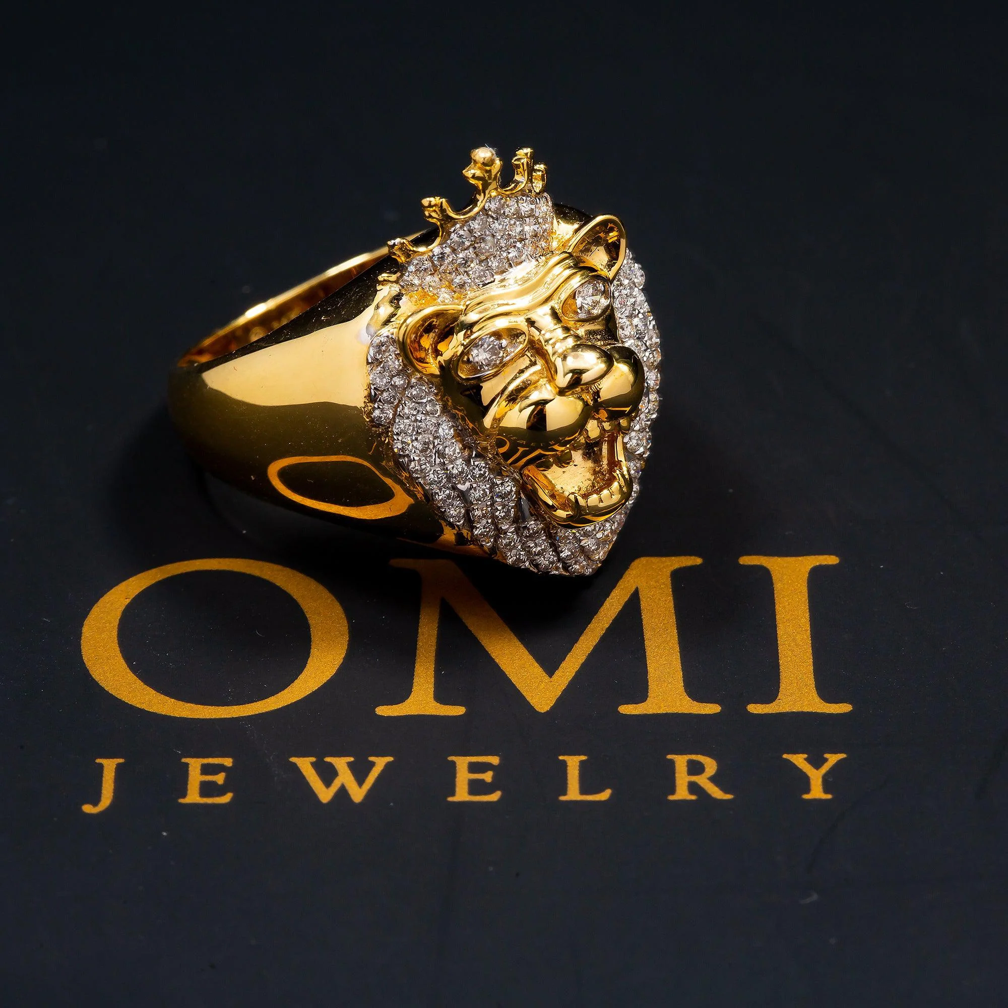 14K GOLD DIAMOND LION HEAD STRAIGHT CROWN RING 0.85 CT - Image 4