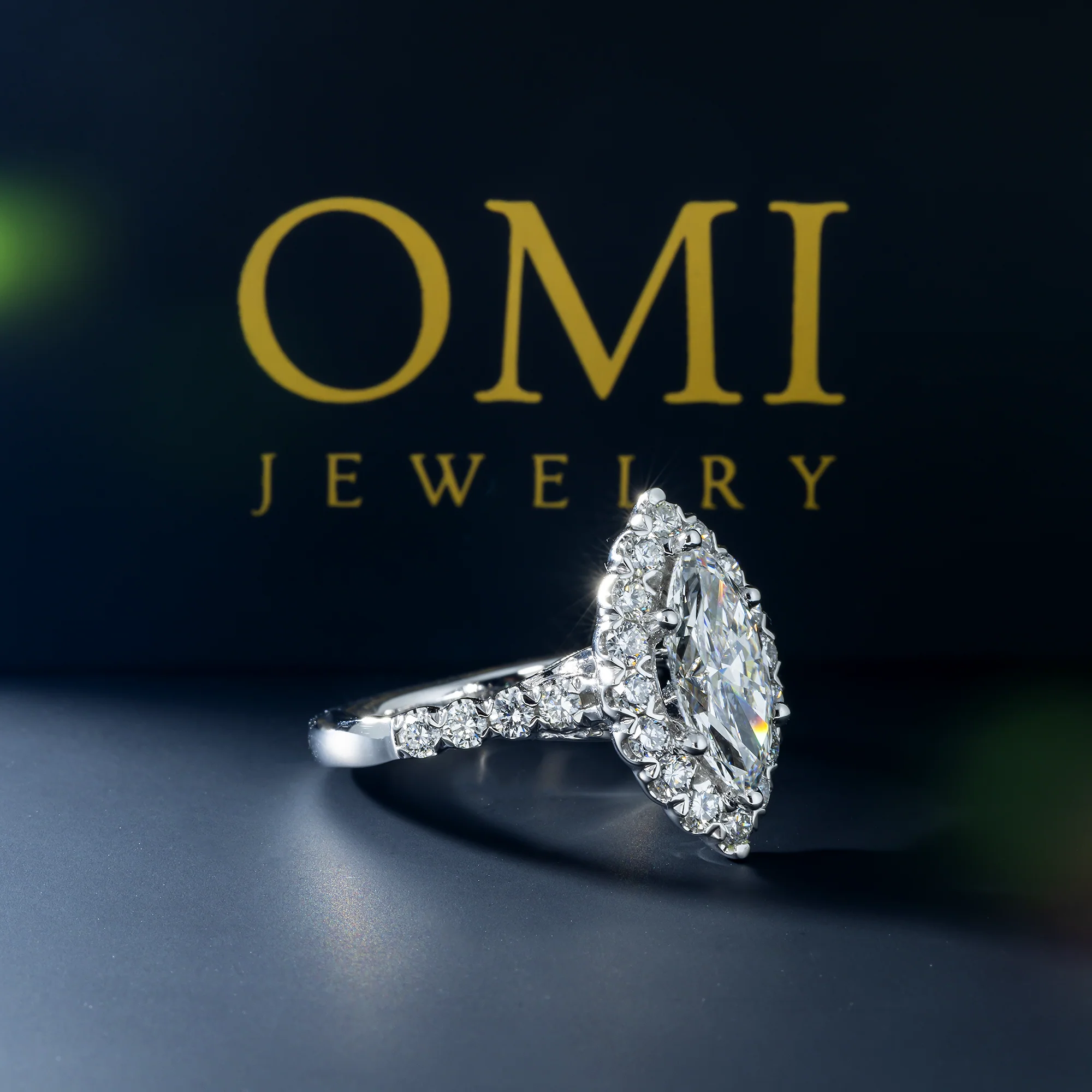 14K GOLD MARQUISE HALO DIAMOND BAND ENGAGEMENT RING 3.00 CTW - Image 3
