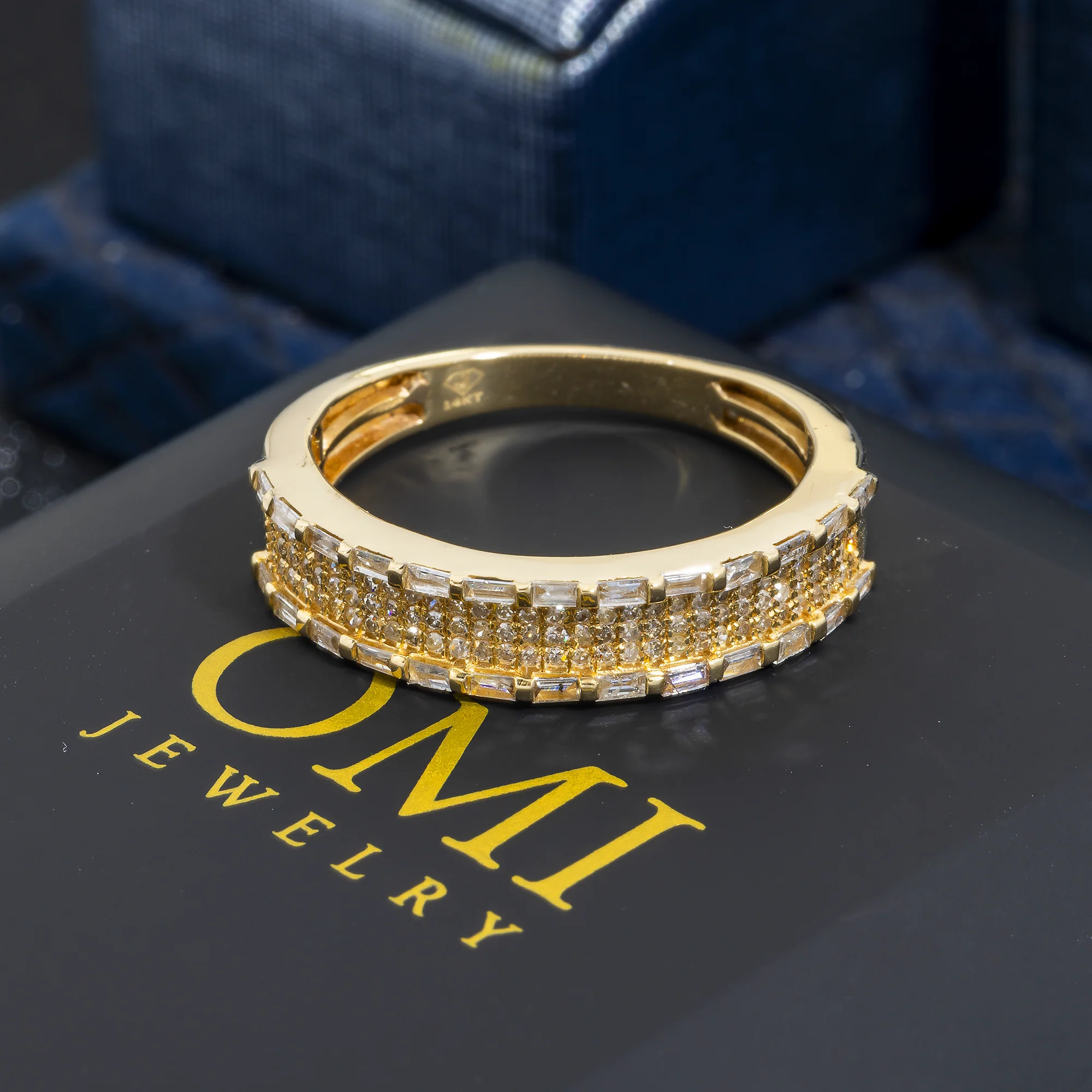 14K GOLD MULTI ROW BAGUETTE AND ROUND DIAMOND STATEMENT BAND RING 0.70 CT - Image 3