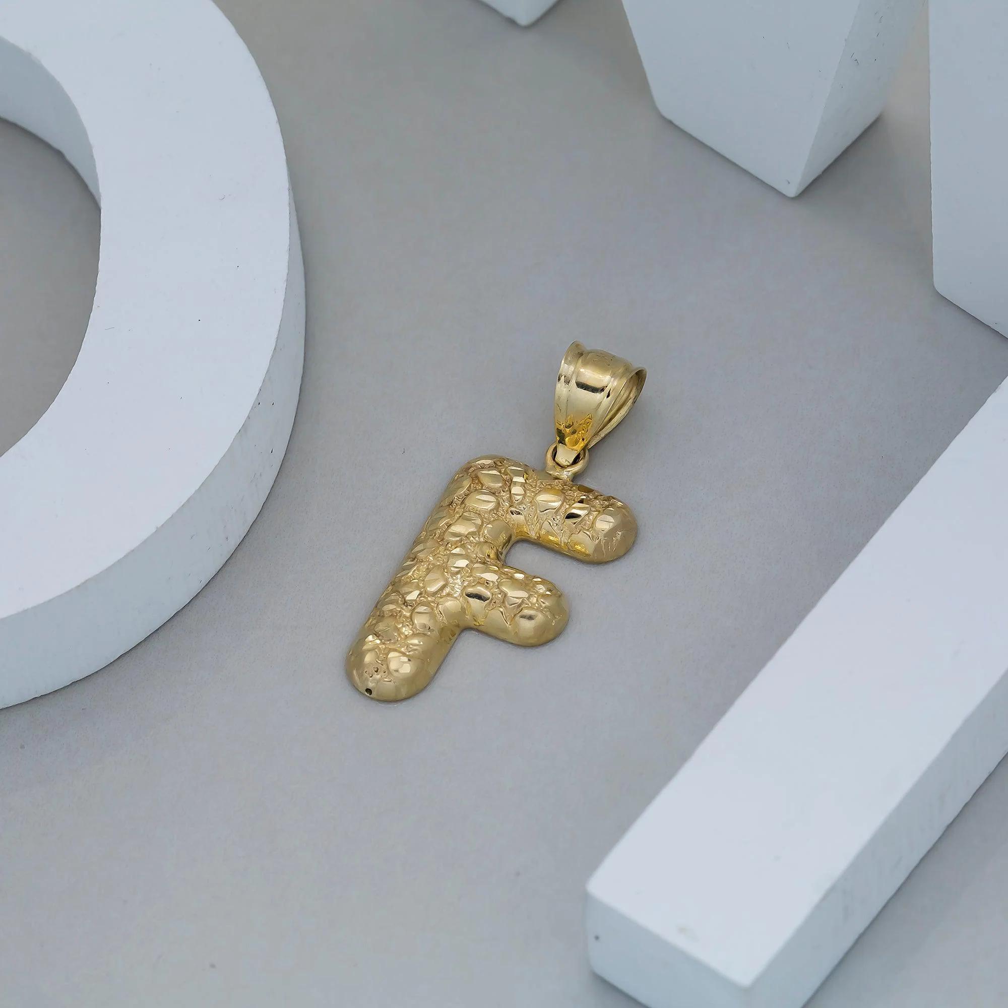 10K GOLD NUGGET INITIAL F PENDANT 1.9G - Image 2