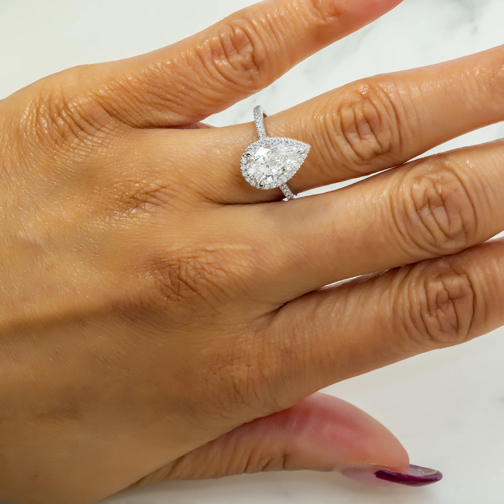 14K GOLD PEAR CUT DIAMOND HALO ENGAGEMENT RING 2.30 CTW - Image 2