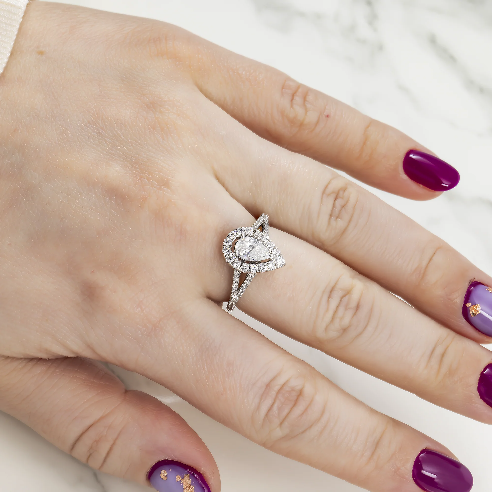 14K GOLD PEAR CUT HALO DIAMOND ENGAGEMENT RING 2.07 CTW - Image 2