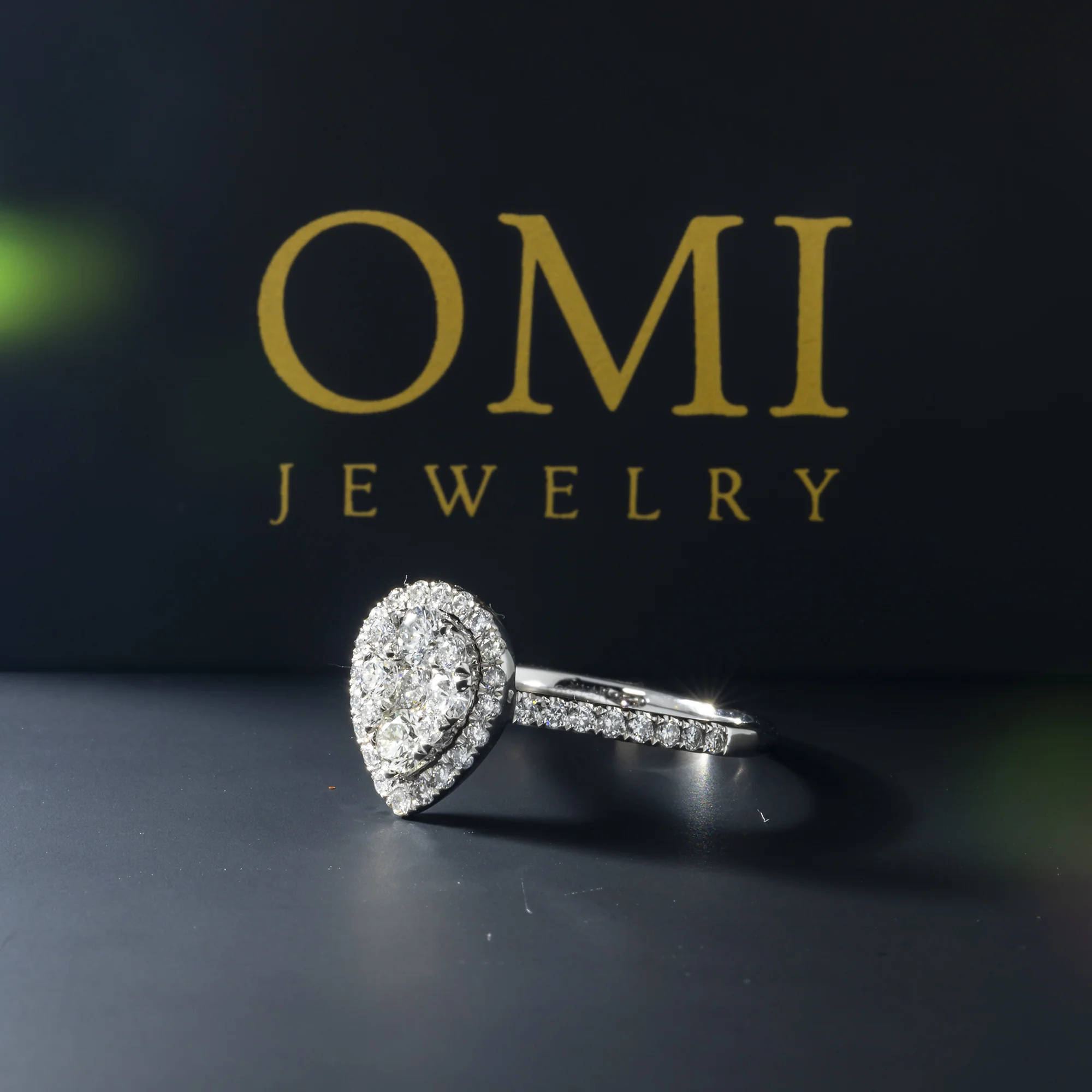 14K GOLD PEAR DIAMOND CLUSTER WITH HALO ENGAGEMENT RING 0.90 CTW - Image 4