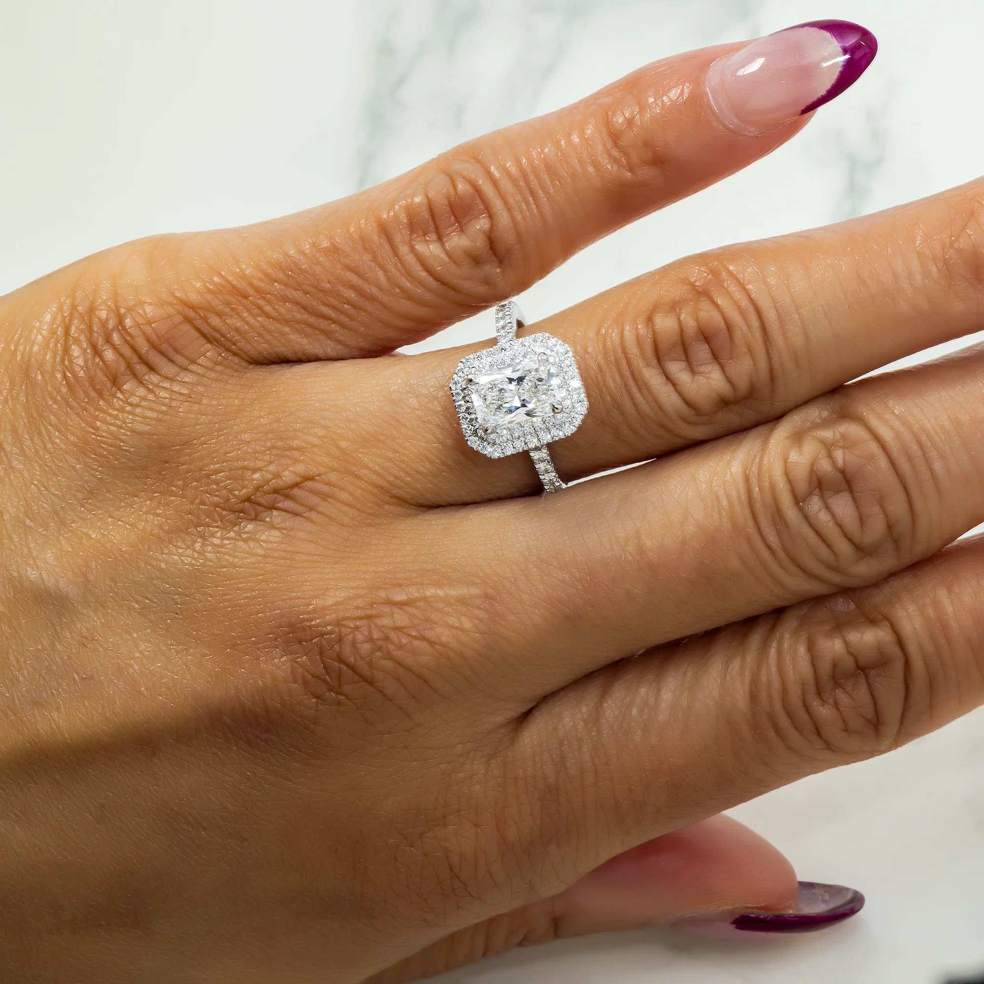 14K GOLD RADIANT CUT HALO DIAMOND BAND ENGAGEMENT RING 2.00 CTW - Image 2