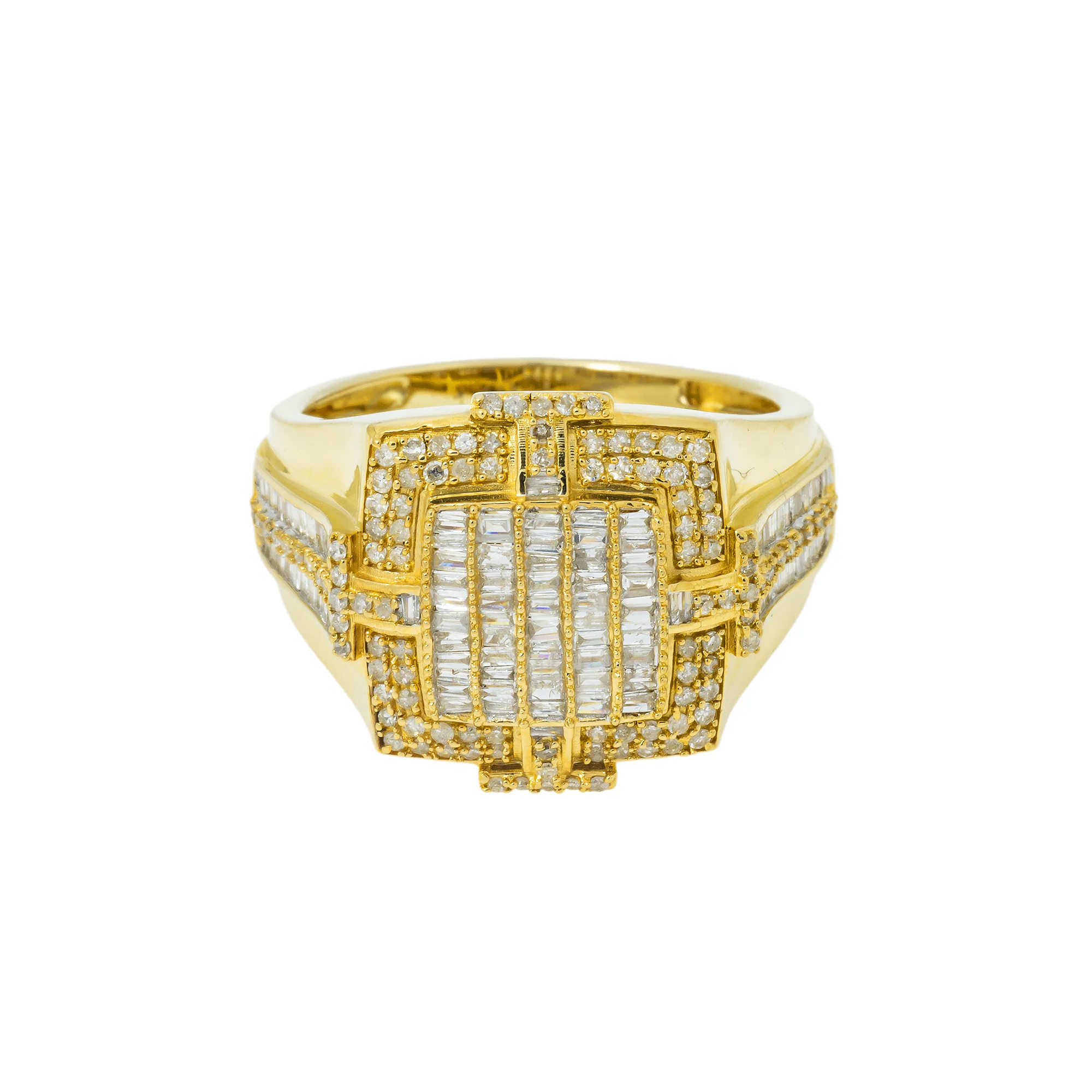 14K GOLD ROUND AND BAGUETTE DIAMOND SQUARE STATEMENT RING 1.01 CT