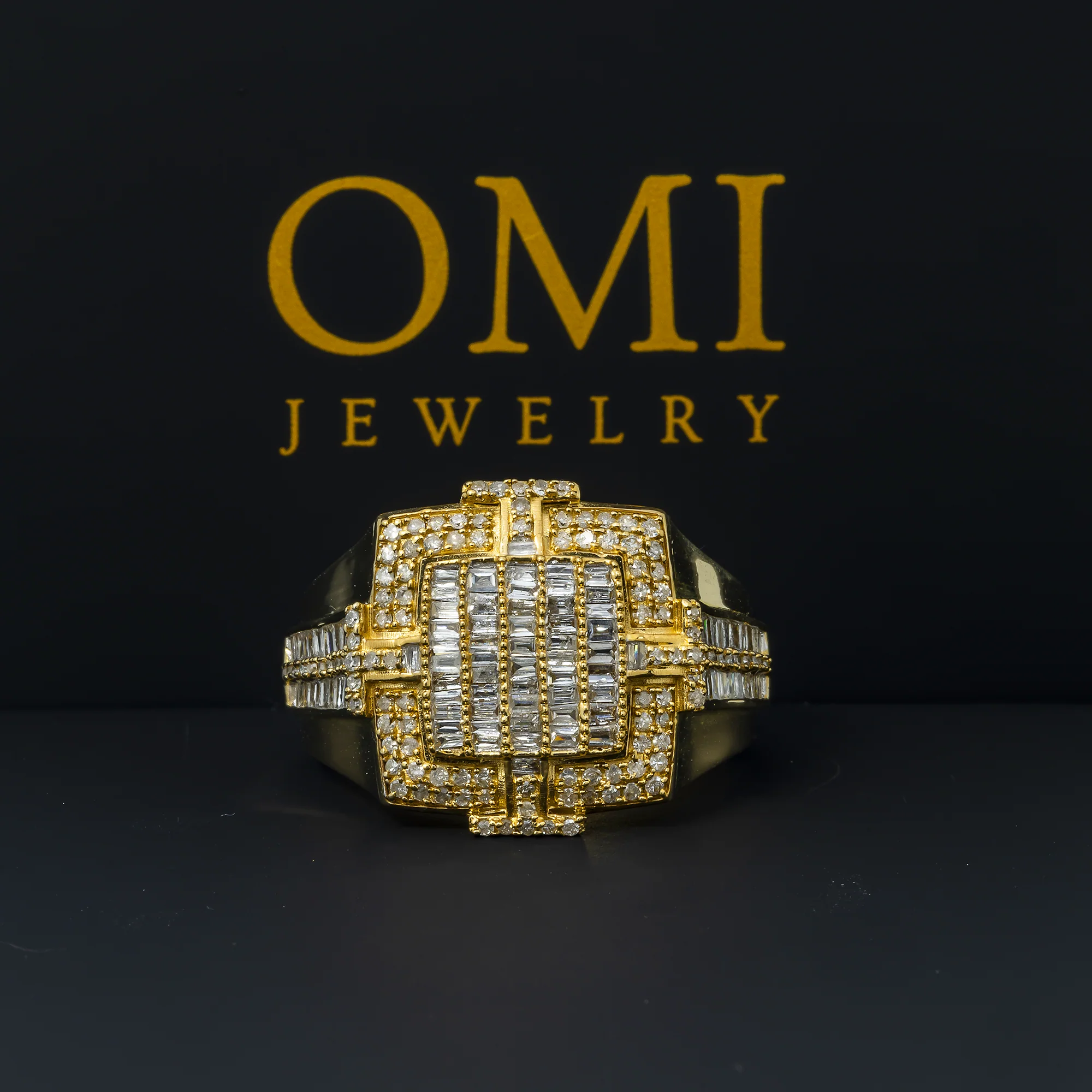 14K GOLD ROUND AND BAGUETTE DIAMOND SQUARE STATEMENT RING 1.01 CT - Image 3