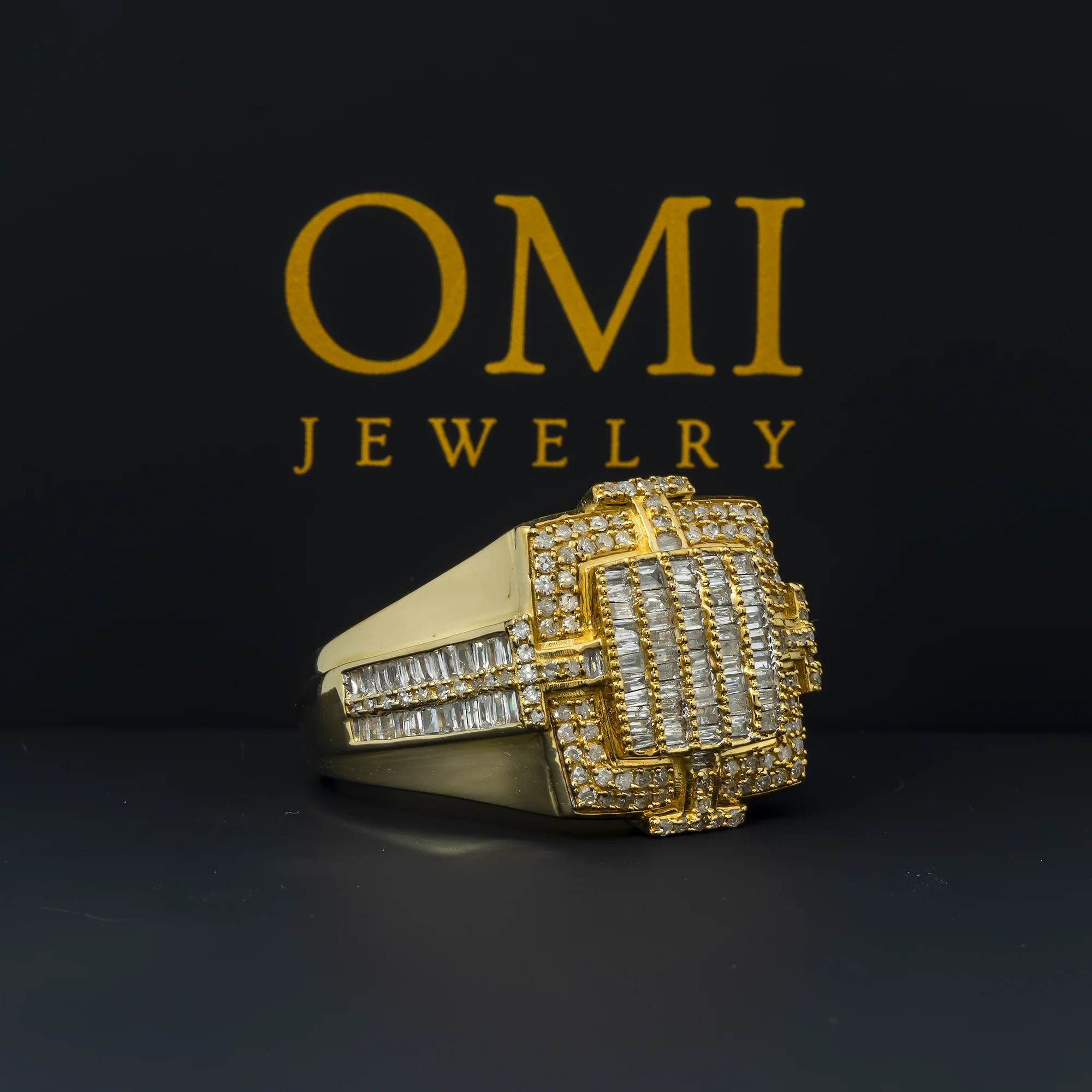 14K GOLD ROUND AND BAGUETTE DIAMOND SQUARE STATEMENT RING 1.01 CT - Image 4