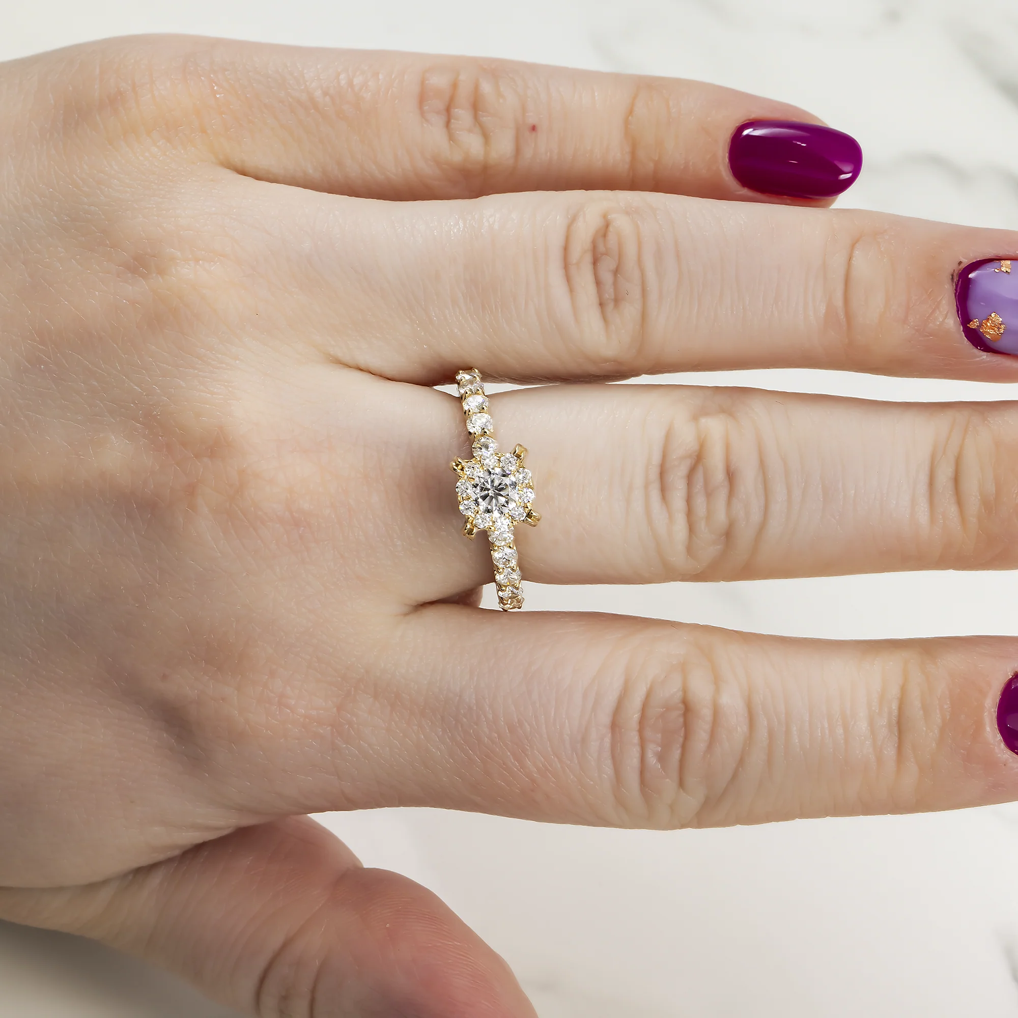14K GOLD ROUND CUT DIAMOND CLUSTER ENGAGEMENT RING 1.92 CTW - Image 2