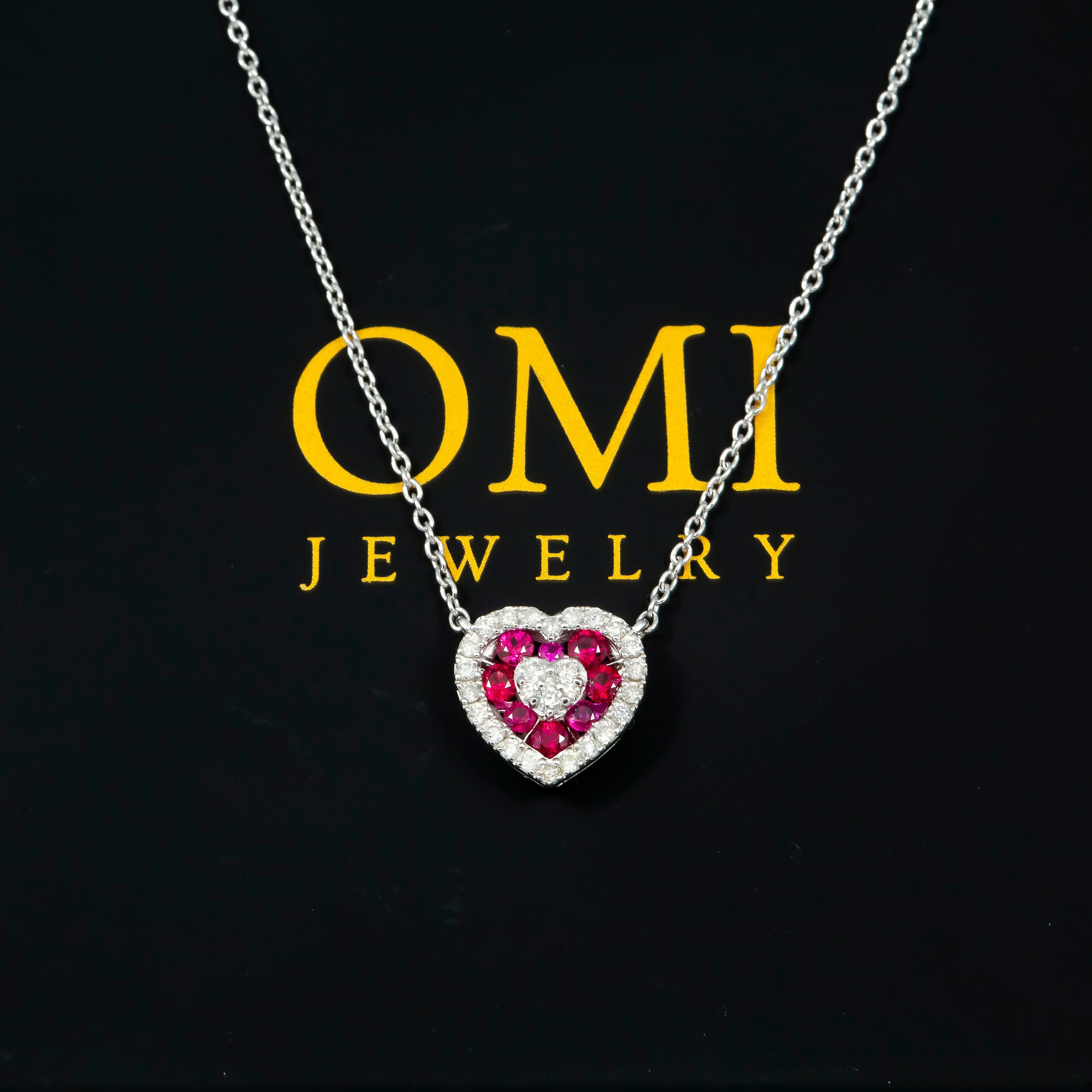 14K GOLD ROUND DIAMOND AND RUBY HEART NECKLACE 0.55 CTW - Image 3