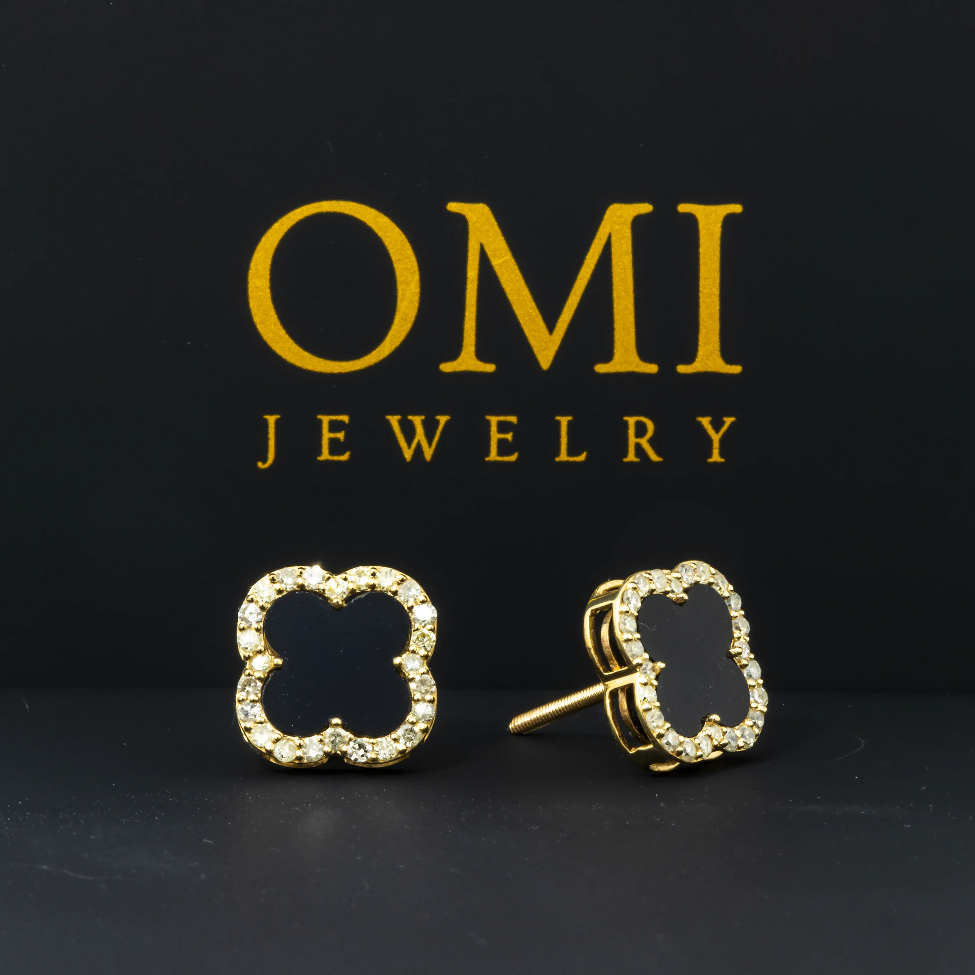 14K GOLD DIAMOND & BLACK CLOVER EARRINGS 0.42 CTW - Image 2