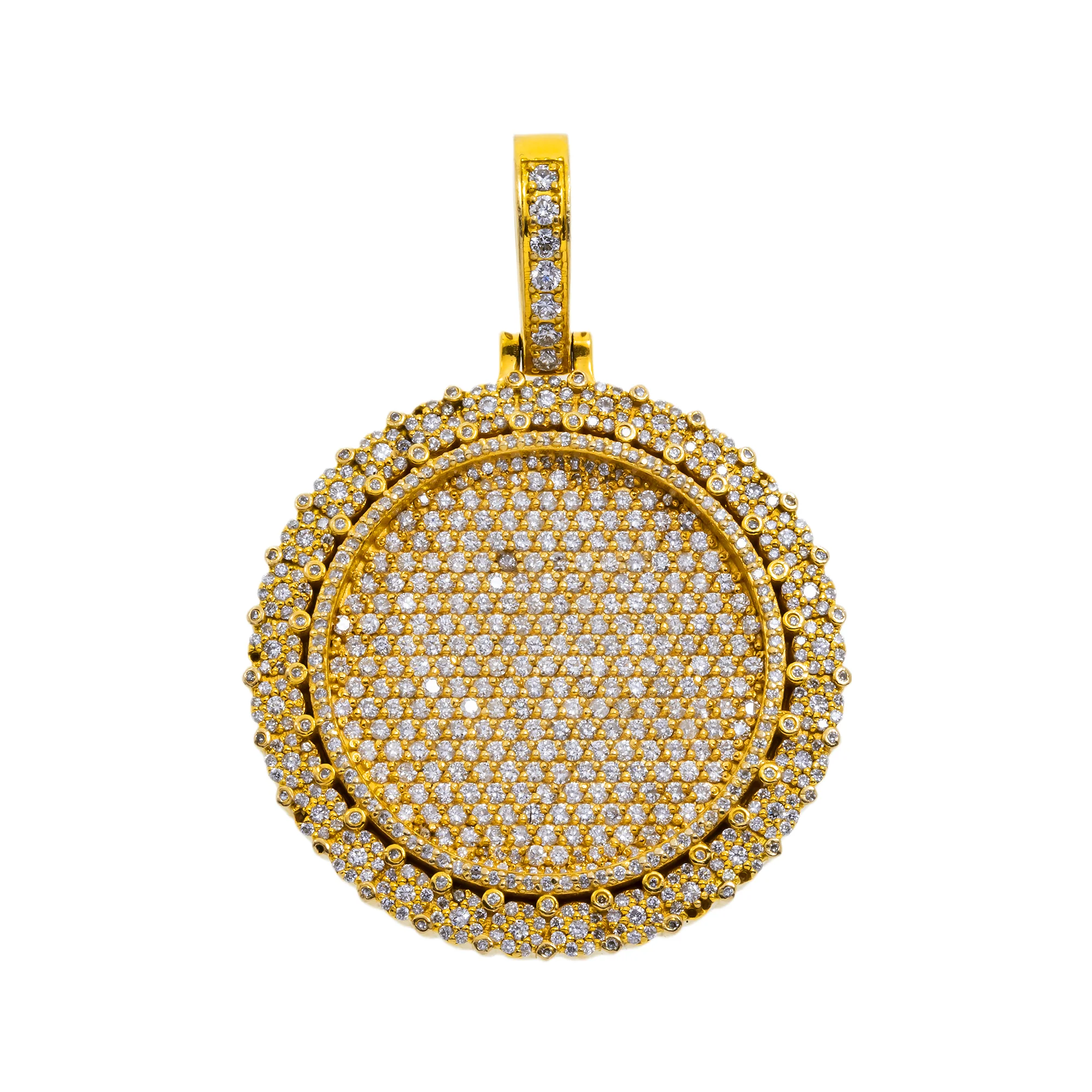 14K GOLD ROUND DIAMOND CIRCLE PENDANT 4.72 CT