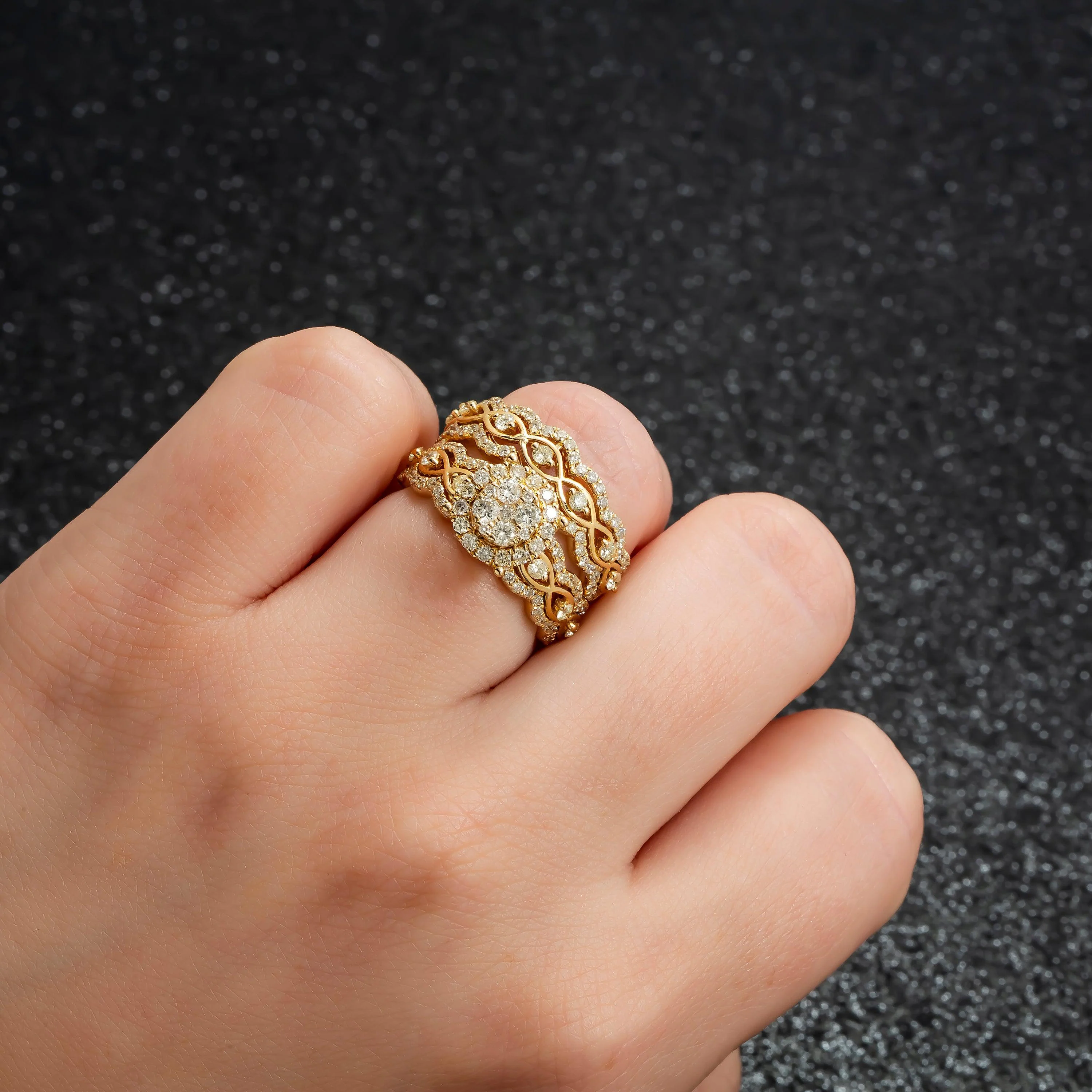 14K GOLD ROUND DIAMOND CLUSTER BRIDAL SET 1.69 CTW - Image 2