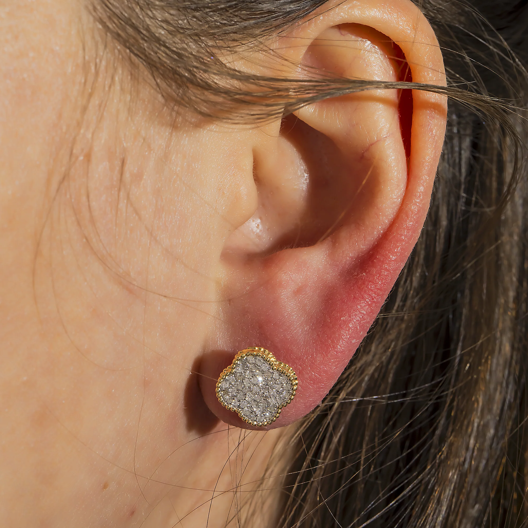 14K GOLD ROUND DIAMOND CLUSTER CLOVER EARRINGS 0.49 CTW - Image 3
