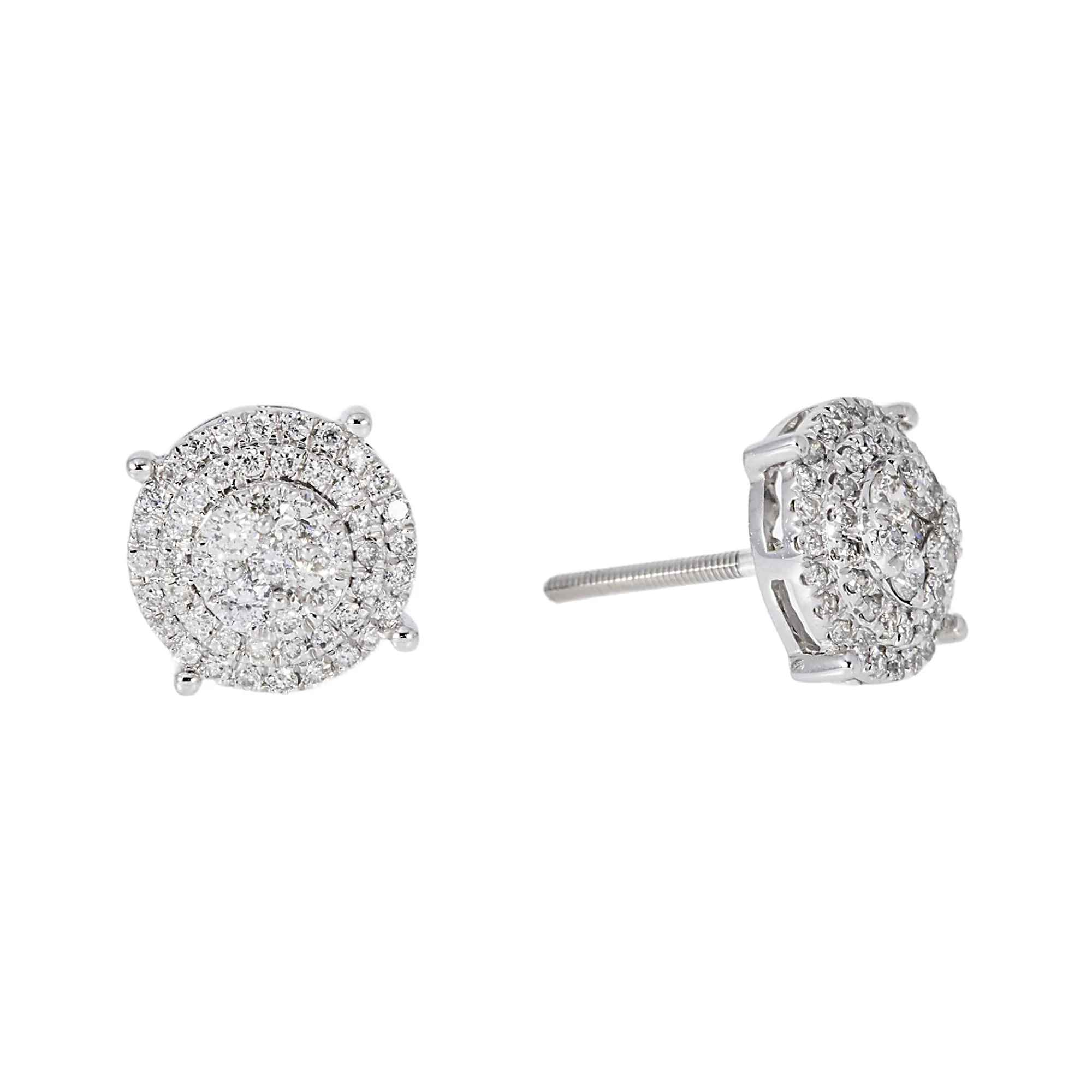 14K GOLD ROUND DIAMOND CLUSTER EARRINGS 0.77 CTW