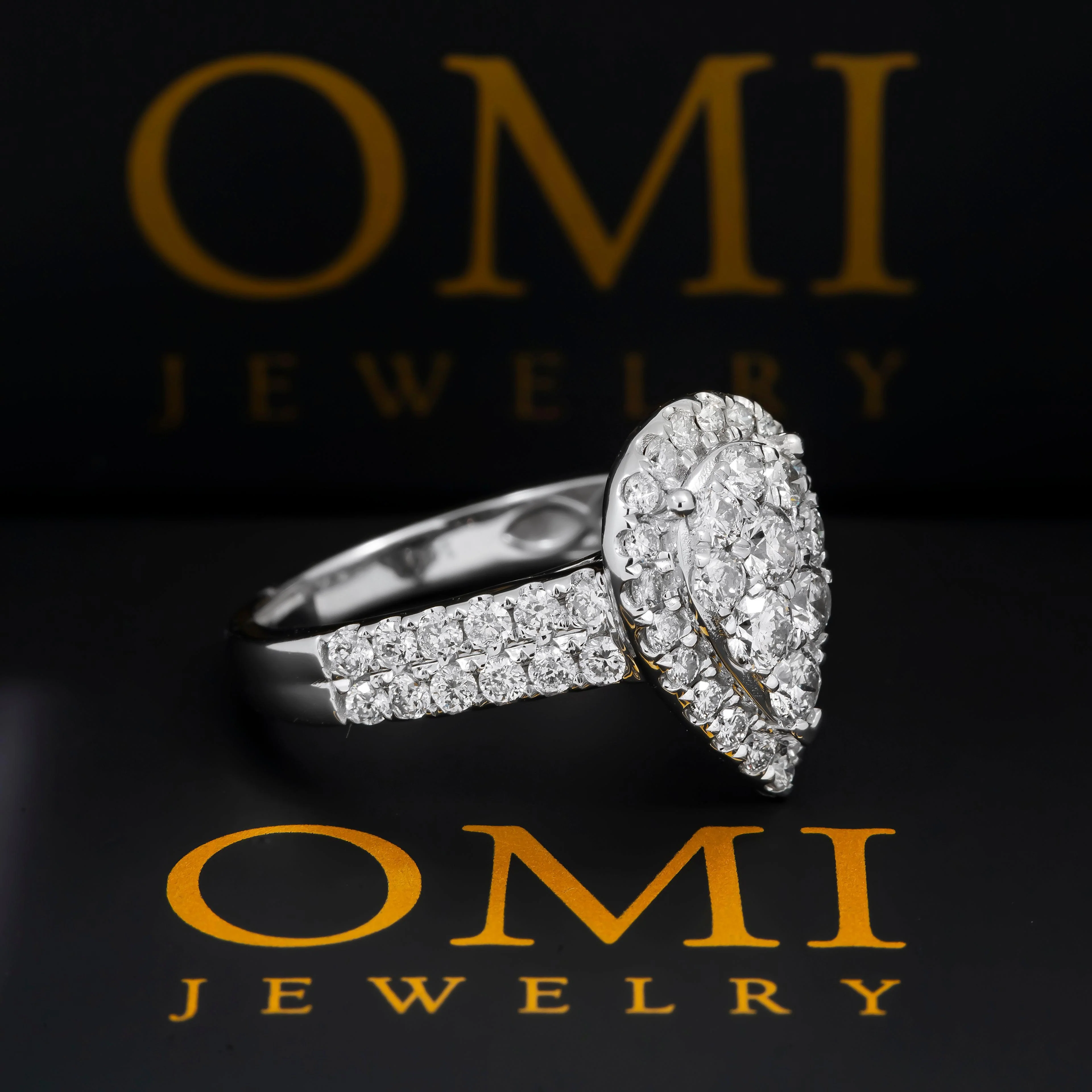 14K GOLD ROUND DIAMOND CLUSTER PEAR ENGAGEMENT RING 1.67 CT - Image 3