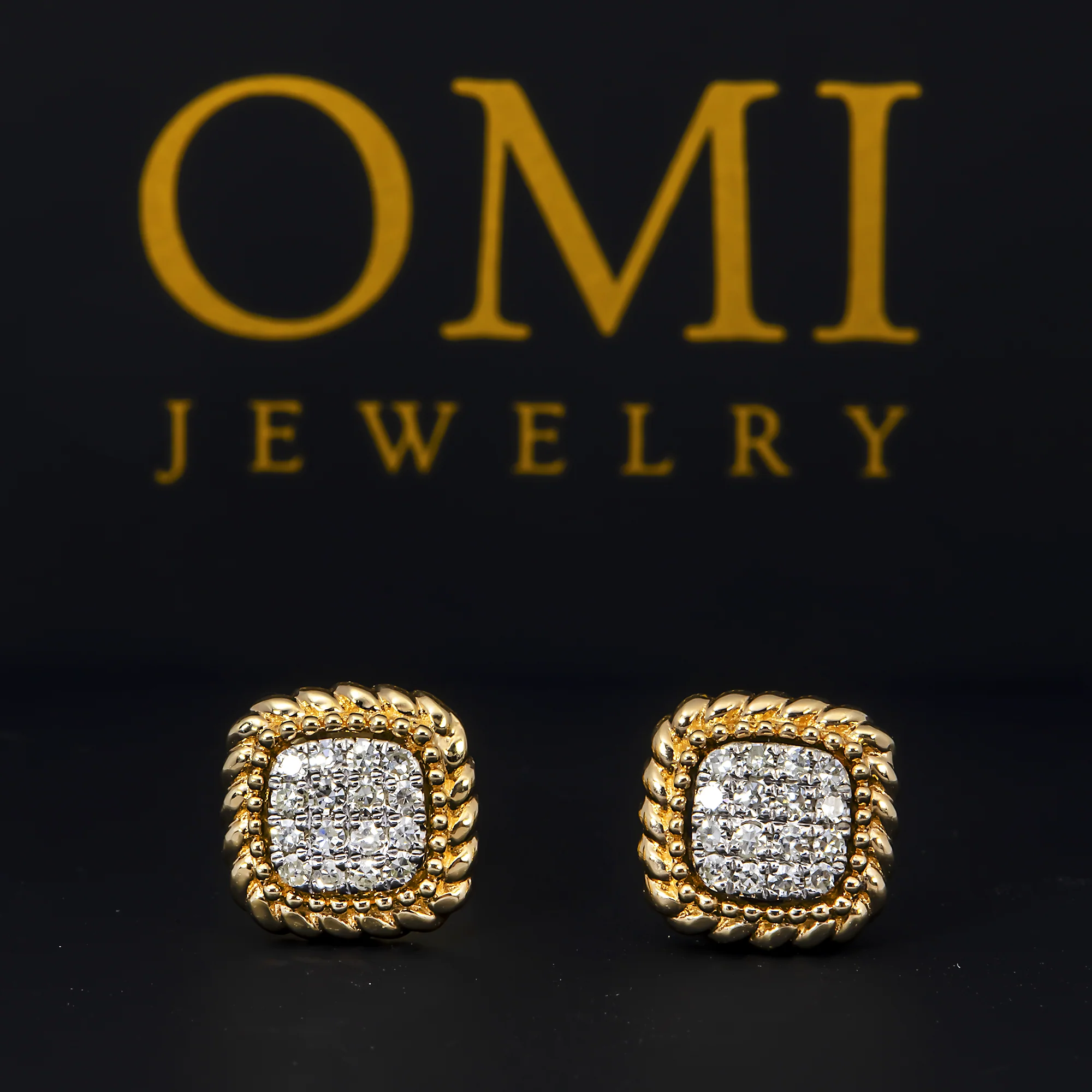 14K GOLD ROUND DIAMOND CLUSTER SQUARE SHAPE EARRINGS 0.17 CTW - Image 2