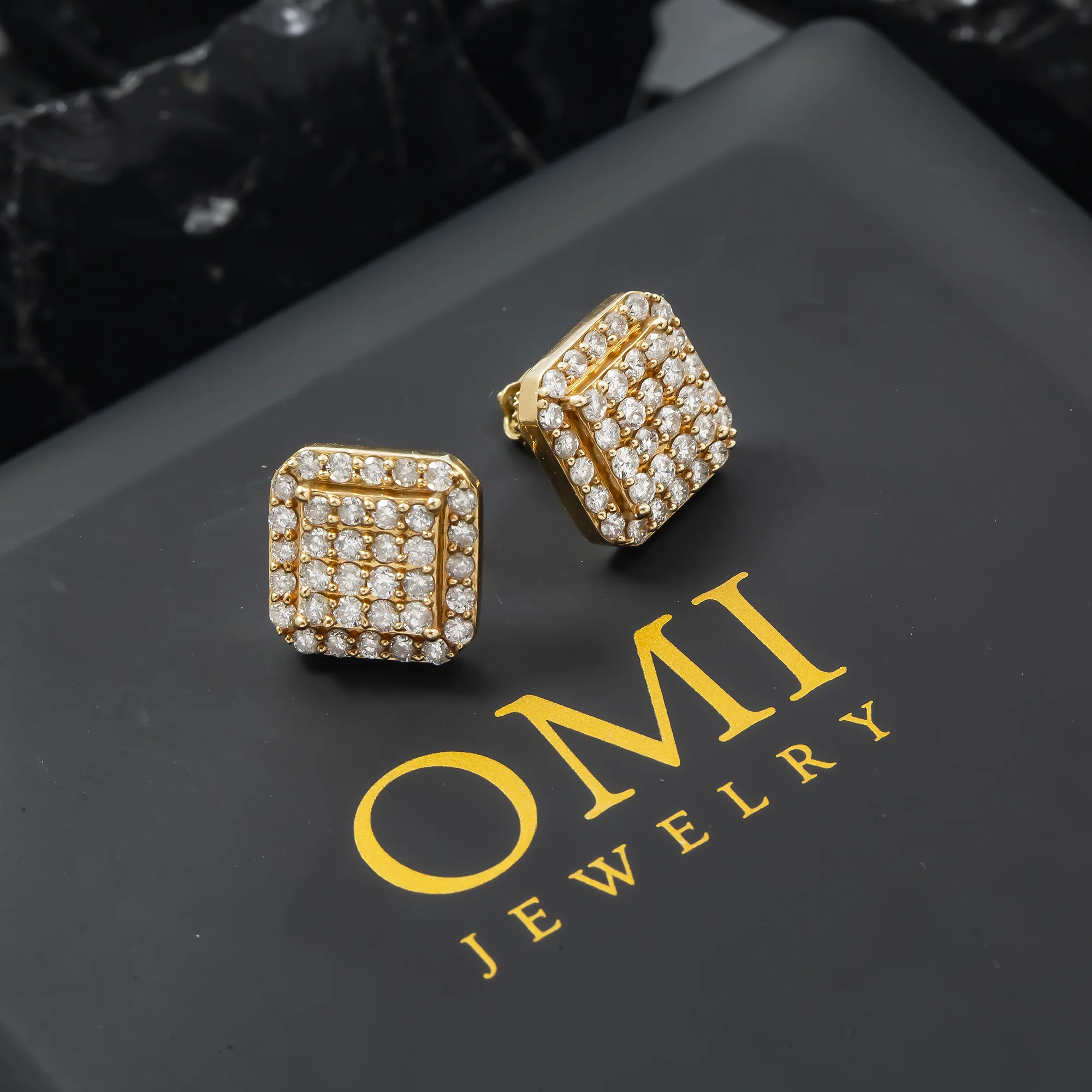 14K GOLD ROUND DIAMOND CLUSTER SQUARE SHAPE EARRINGS 1.31 CTW - Image 2