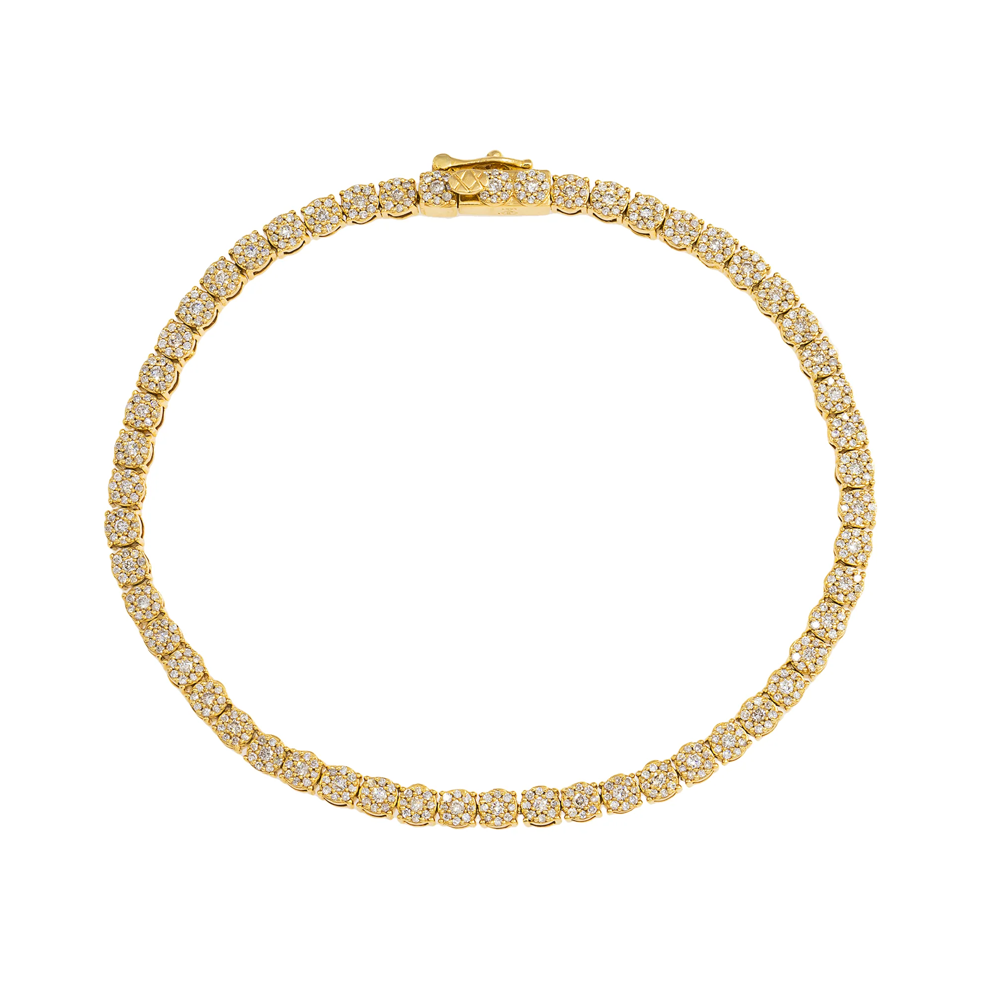 14K GOLD ROUND DIAMOND CLUSTER TENNIS BRACELET 3.00 CT