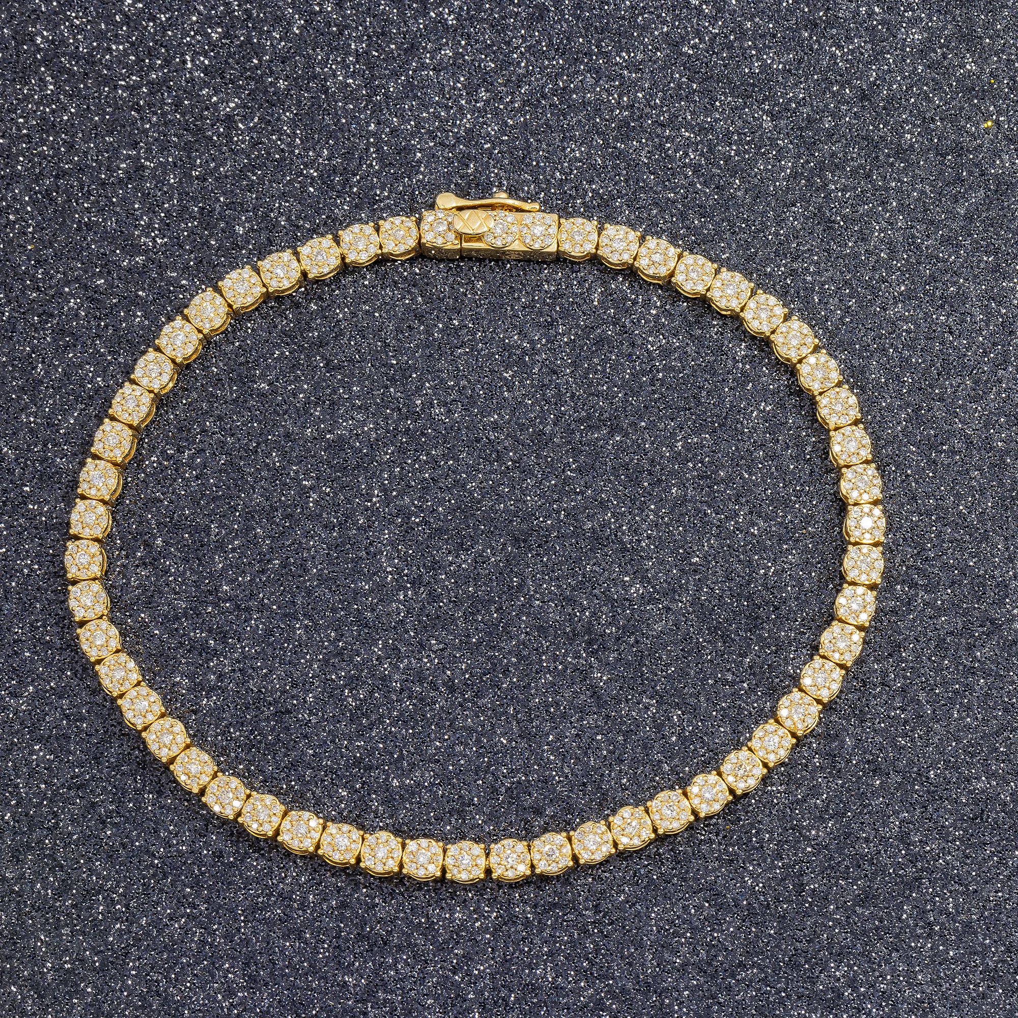 14K GOLD ROUND DIAMOND CLUSTER TENNIS BRACELET 3.00 CT - Image 2