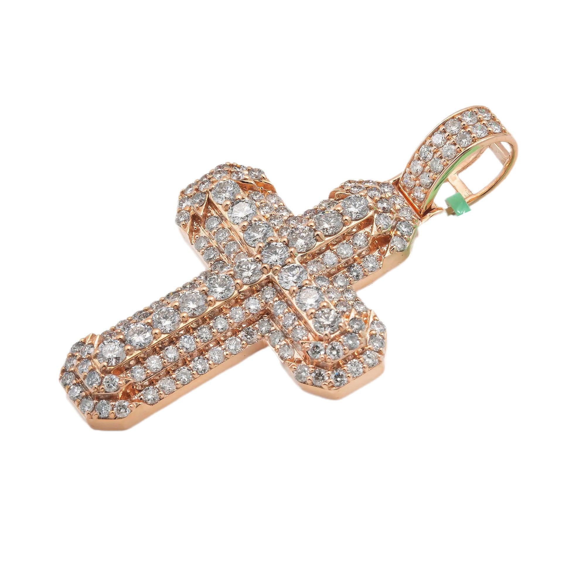14K GOLD ROUND DIAMOND CROSS PENDANT 4.50 CT - Image 3