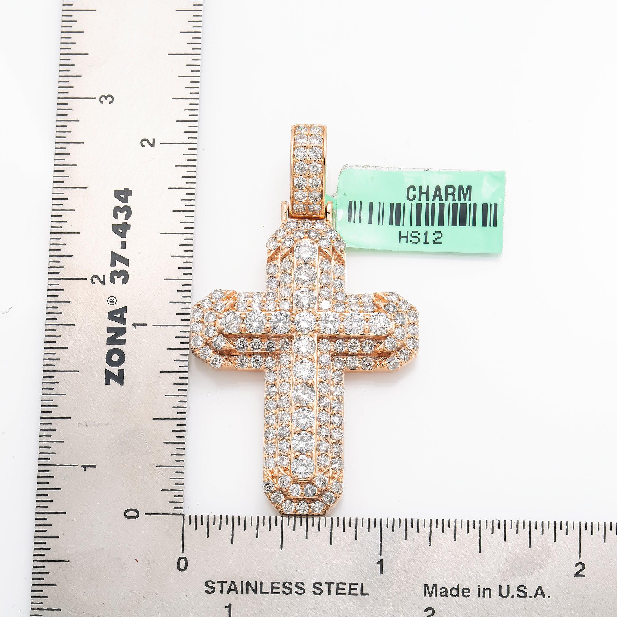 14K GOLD ROUND DIAMOND CROSS PENDANT 4.50 CT - Image 4