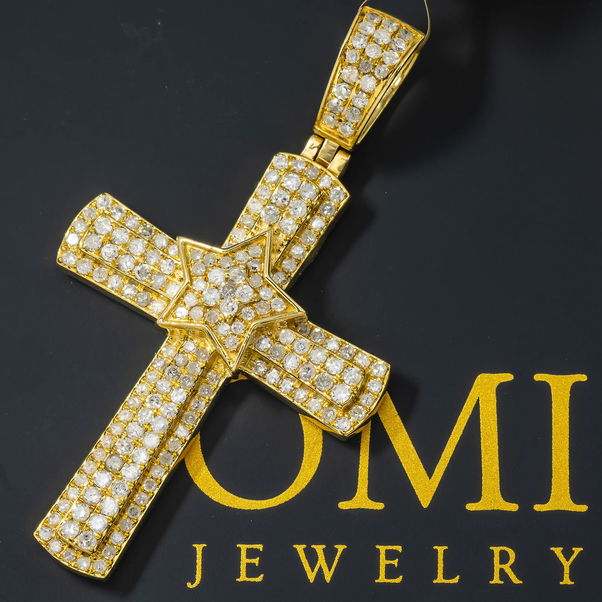 14K GOLD ROUND DIAMOND CROSS WITH STAR PENDANT 0.92 CT - Image 4